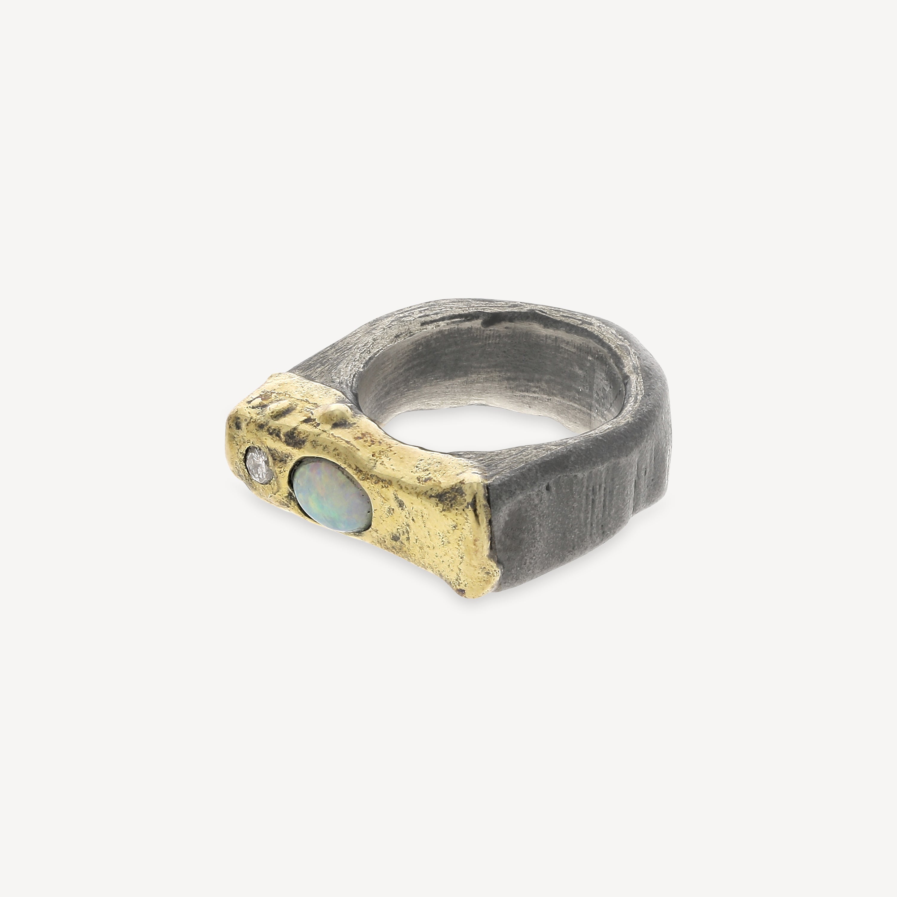 Silver and Yellow Gold Opal Ring