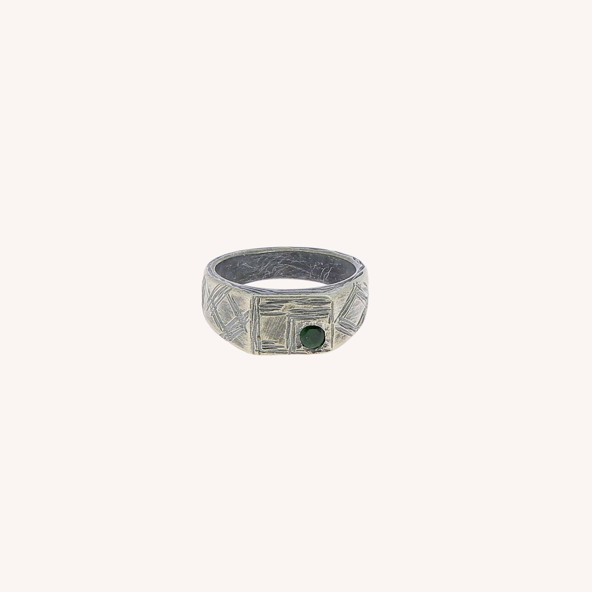 Small  Silver 1 Emerald Signet Ring