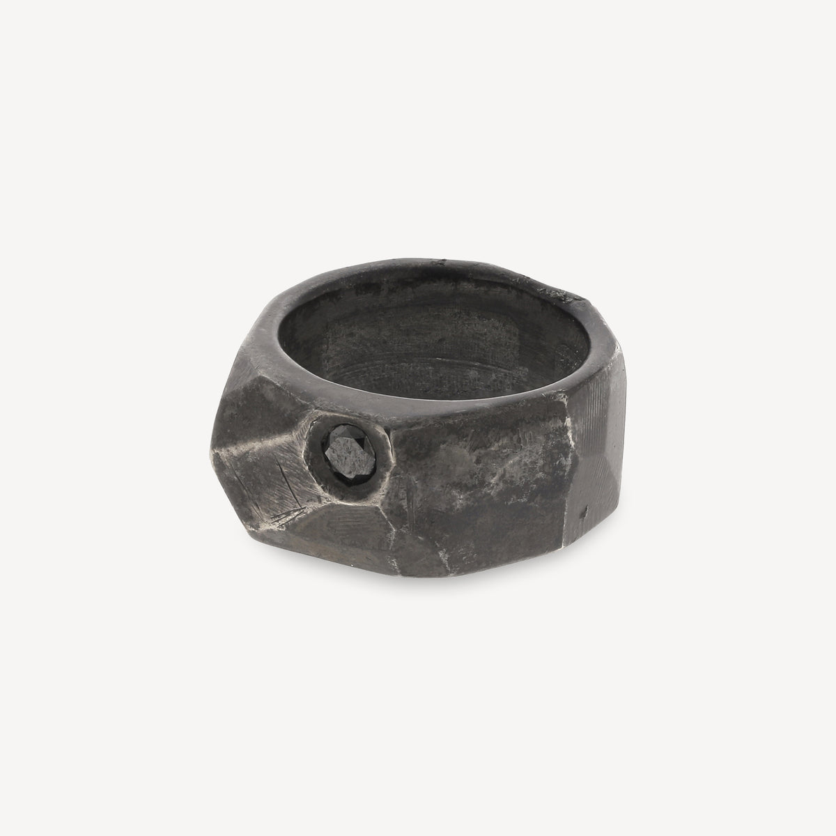 Rock Silver and Black Diamond Ring