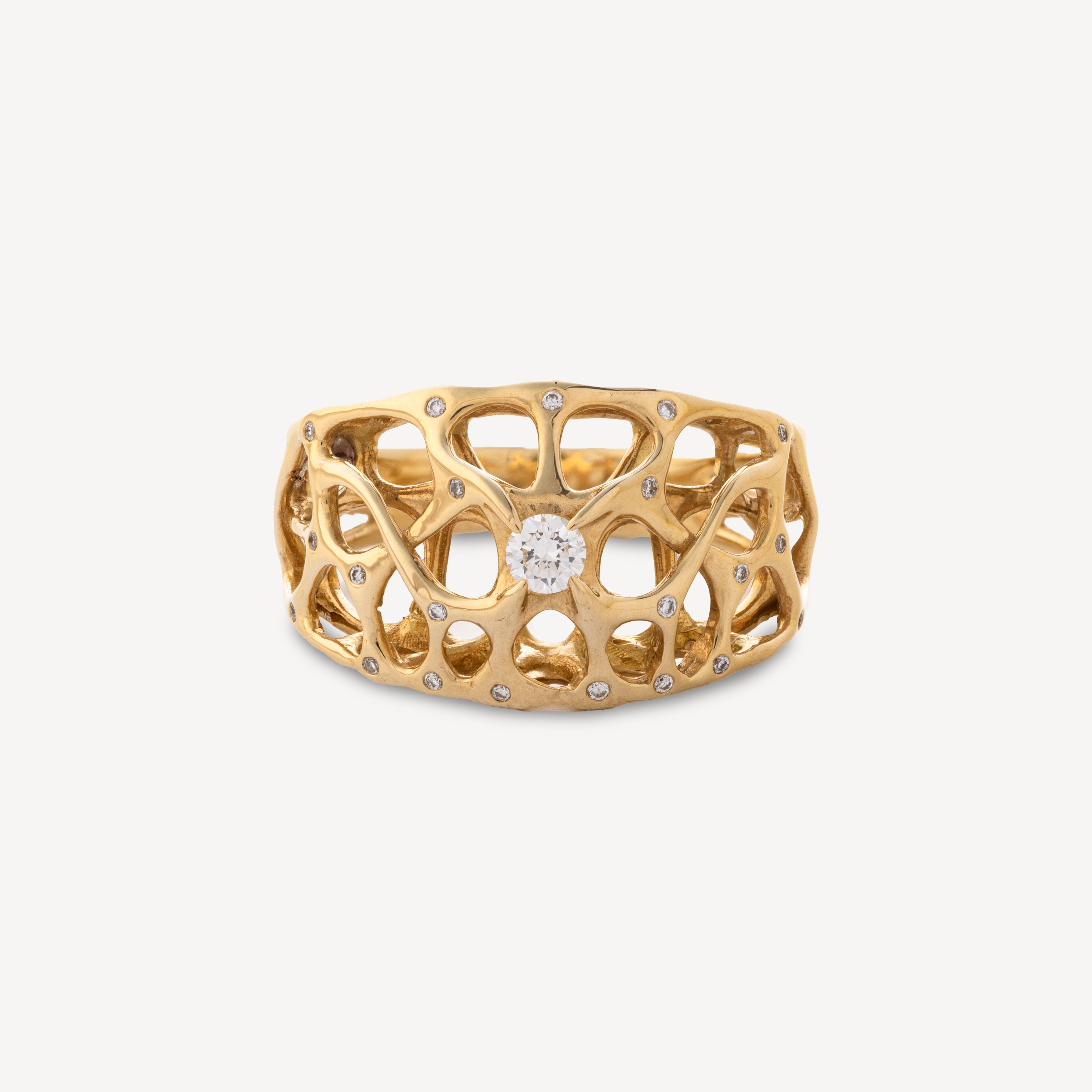 Web Ring in Yellow Gold and White Diamond