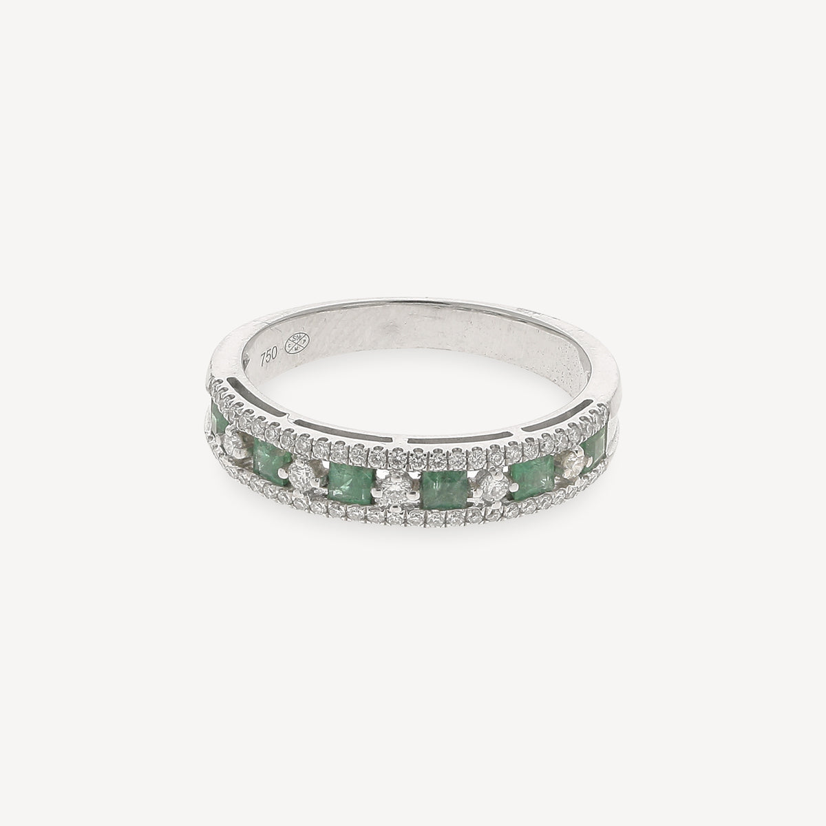 White Gold Emeralds and Diamonds Ring