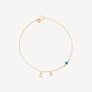 Star Evil Eye Half Moon Bracelet Yellow Gold