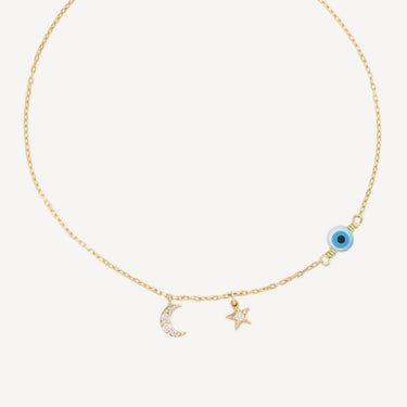 Star Evil Eye Half Moon Bracelet Yellow Gold