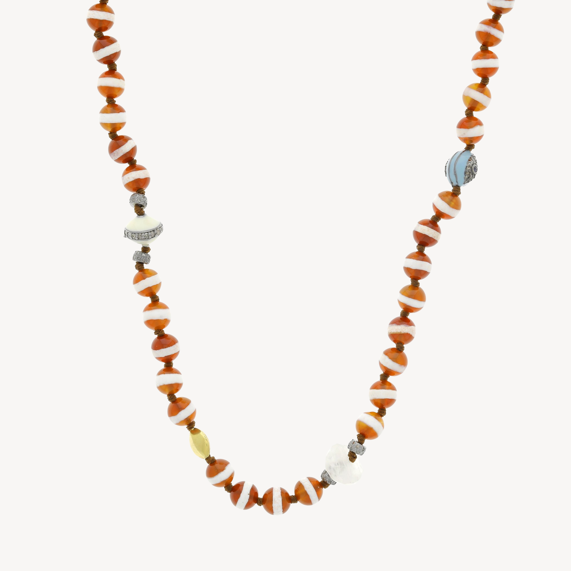 Braune Achat-Streifen-Perlen-Halskette, Amethyst