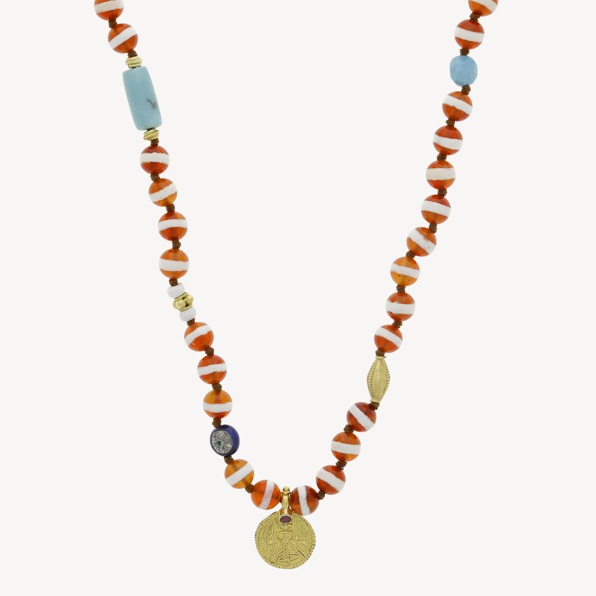 Braune Achat-Streifen-Perlen-Halskette, runde Medaille