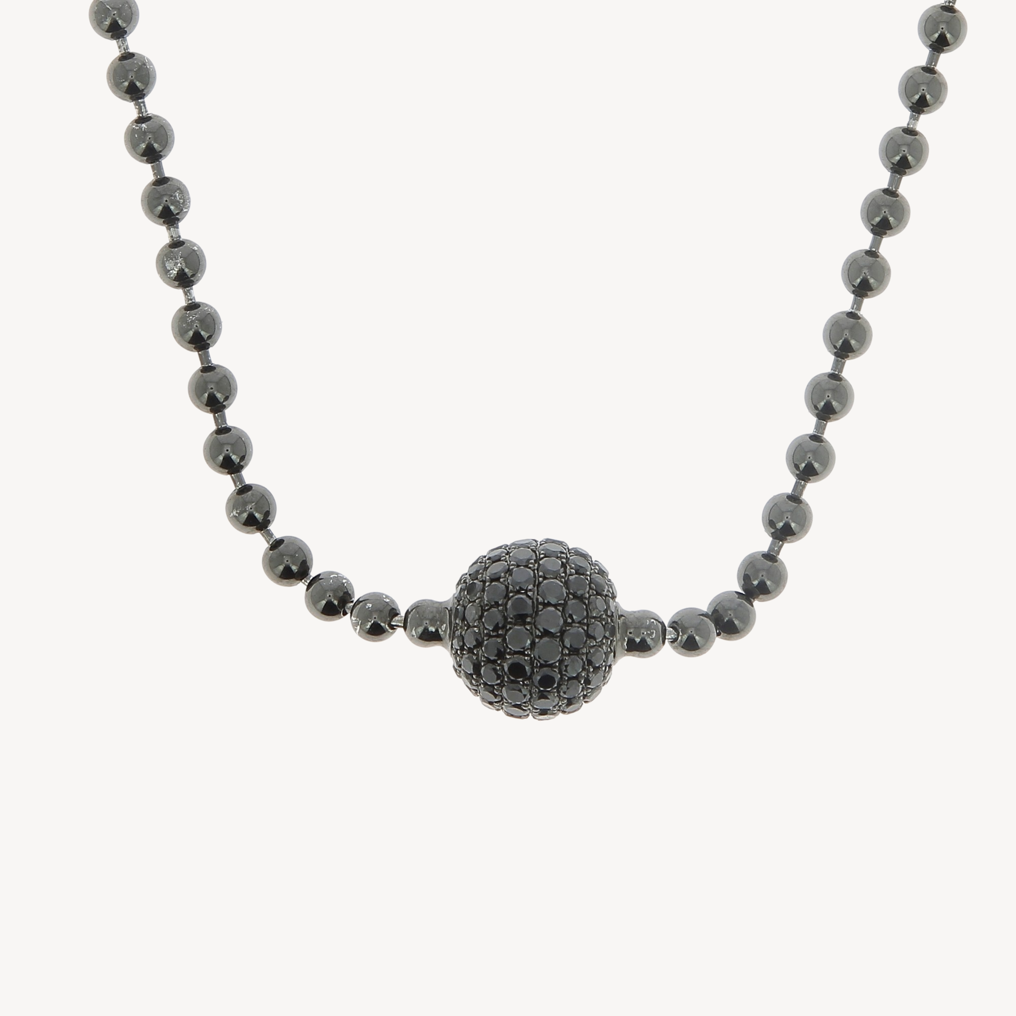Blasenkette mit 1 Perle mit schwarzem Diamantbesatz