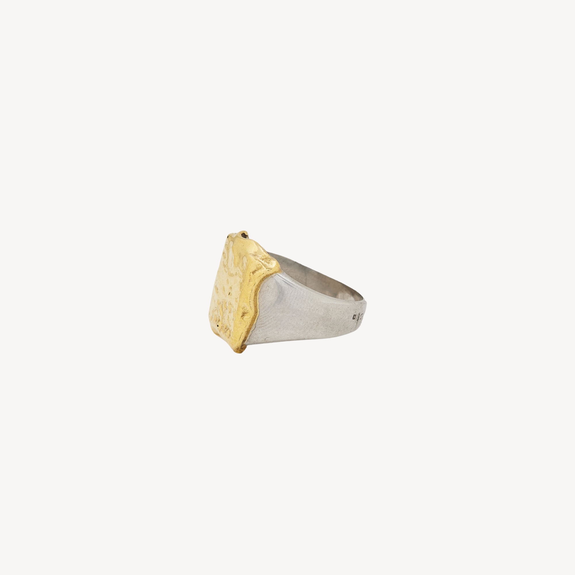 Signet Ring Silver Square Flowing Yellow Gold
