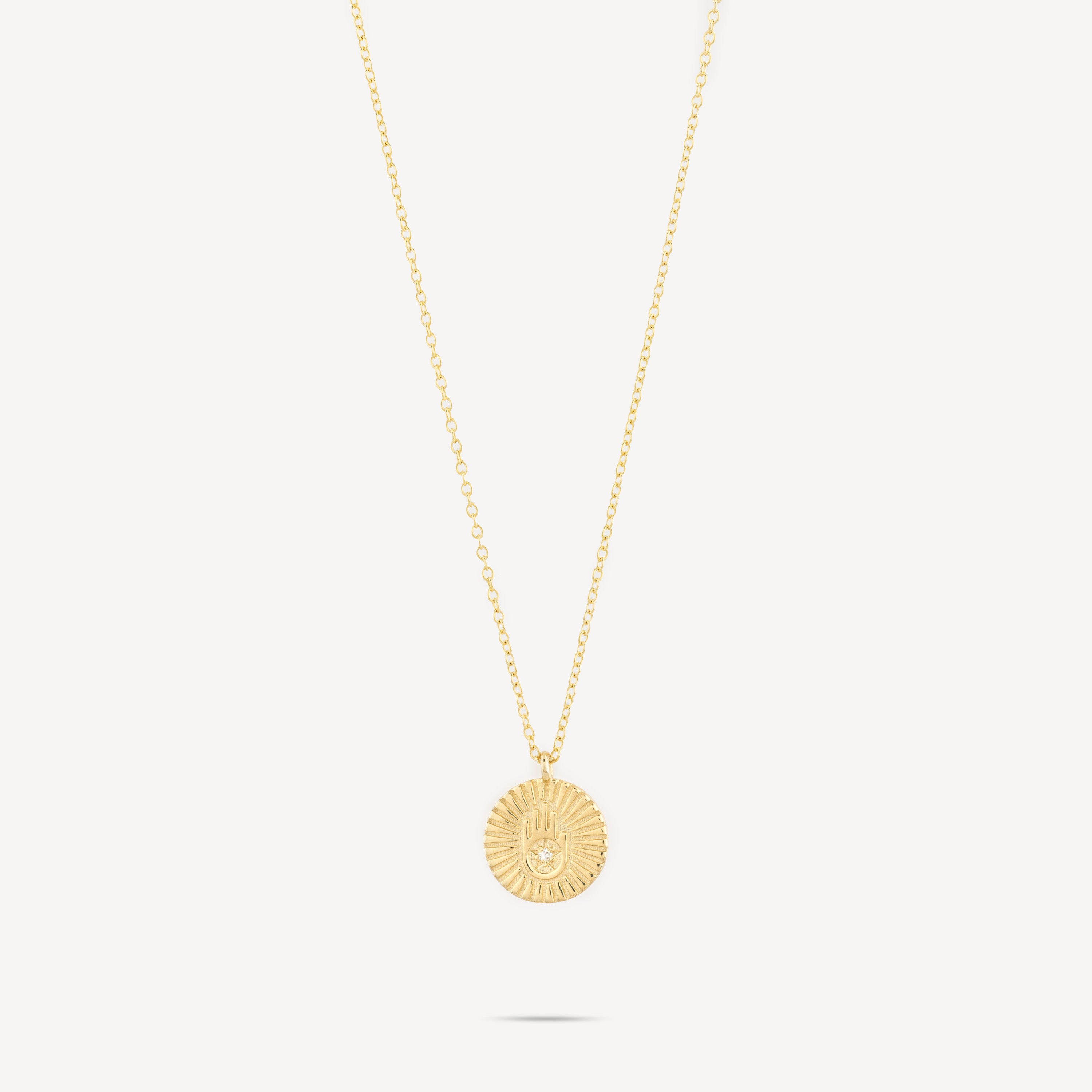 Gold Hamsa Medal Necklace with Diamonds