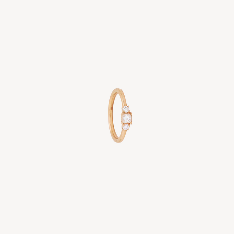 Piercing Créole 11mm Or Rose Diamant Princesse 2x2mm