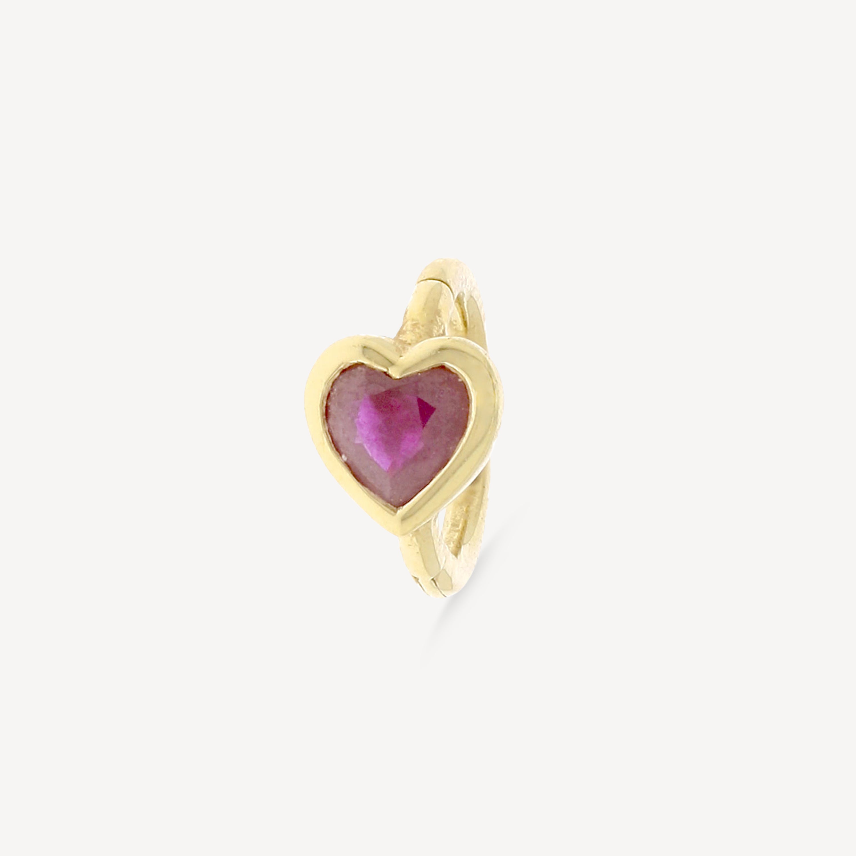 Creole 6.5mm Yellow Gold Ruby Heart