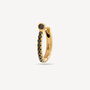 Half Paved Black Diamond Hoop Earrings Bezel Set Yellow Gold