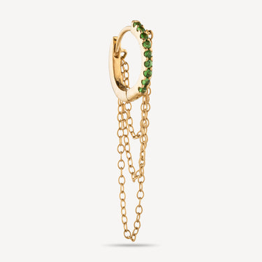 Half Paved Tsavorite Earring 3 Chains Yellow Gold