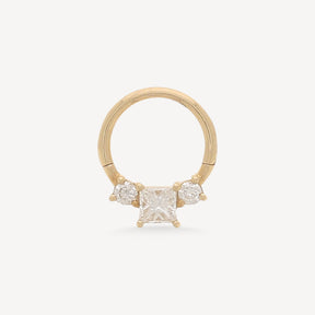 Créole Plate 8mm Princesse 3x3mm Diamants Or Rose