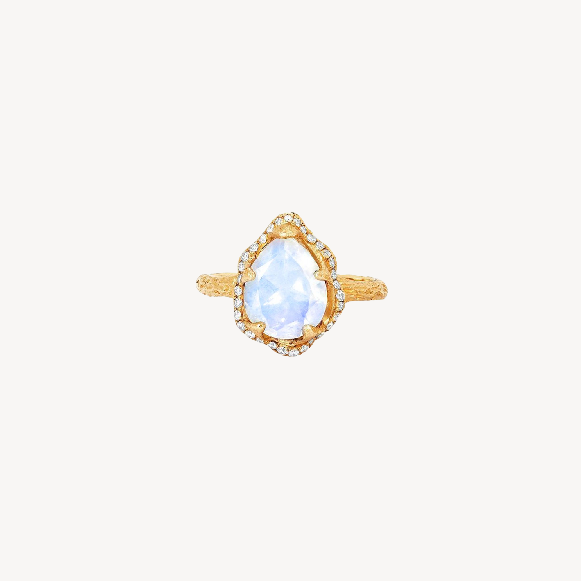 Drop Moonstone with Full Pavé Diamond Halo Ring