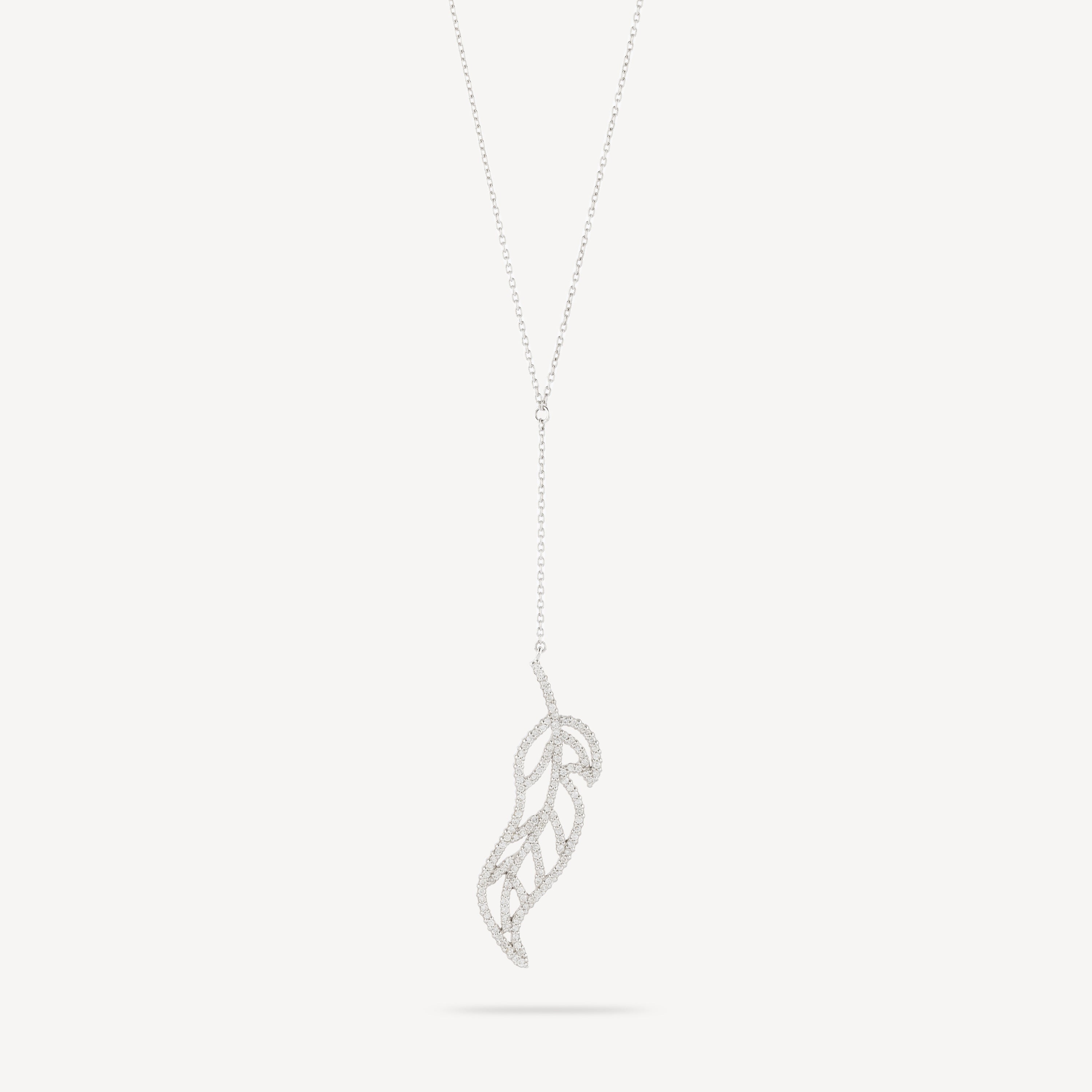 Collier pendentif feuille or blanc