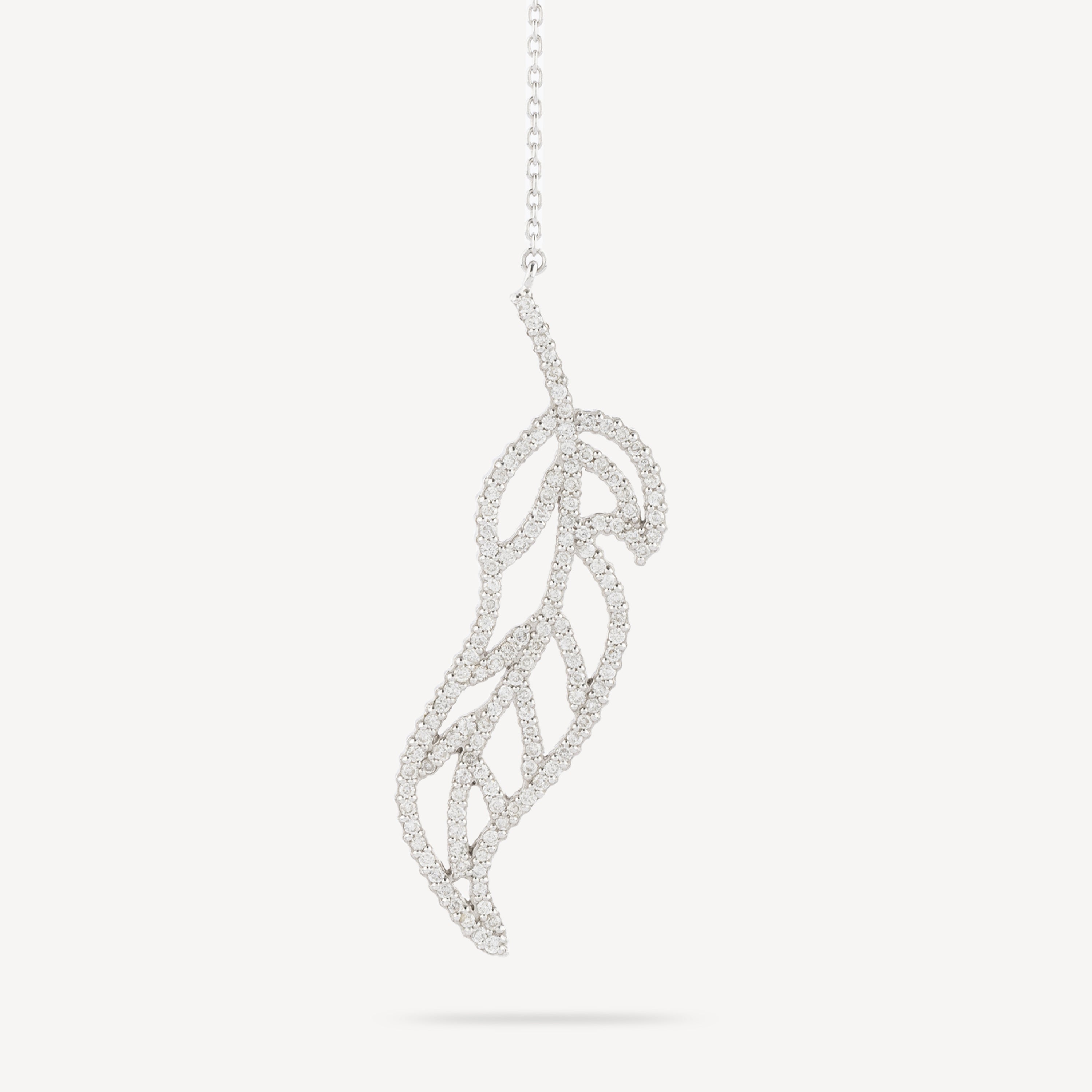 Collier pendentif feuille or blanc