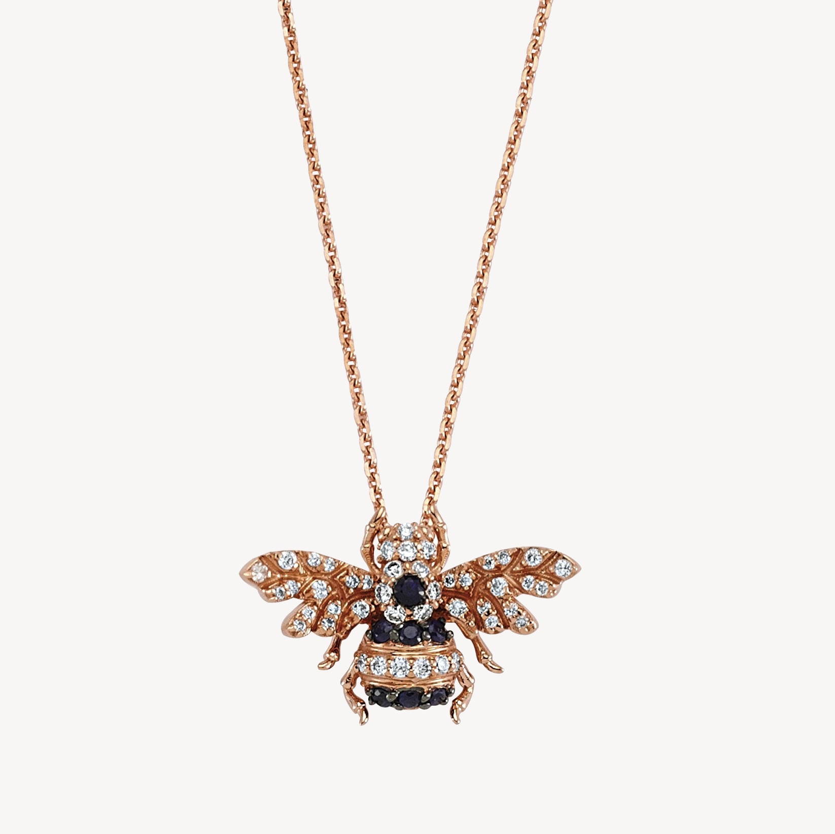 White and Black Diamond Bee Necklace