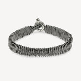 Bracelet Code-Barres en Argent Vieilli