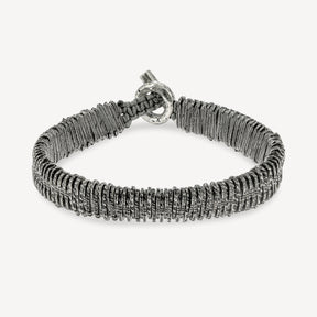 Bracelet Code-Barres en Argent Vieilli
