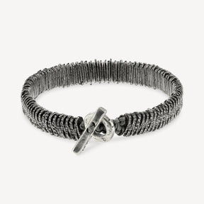 Bracelet Code-Barres en Argent Vieilli