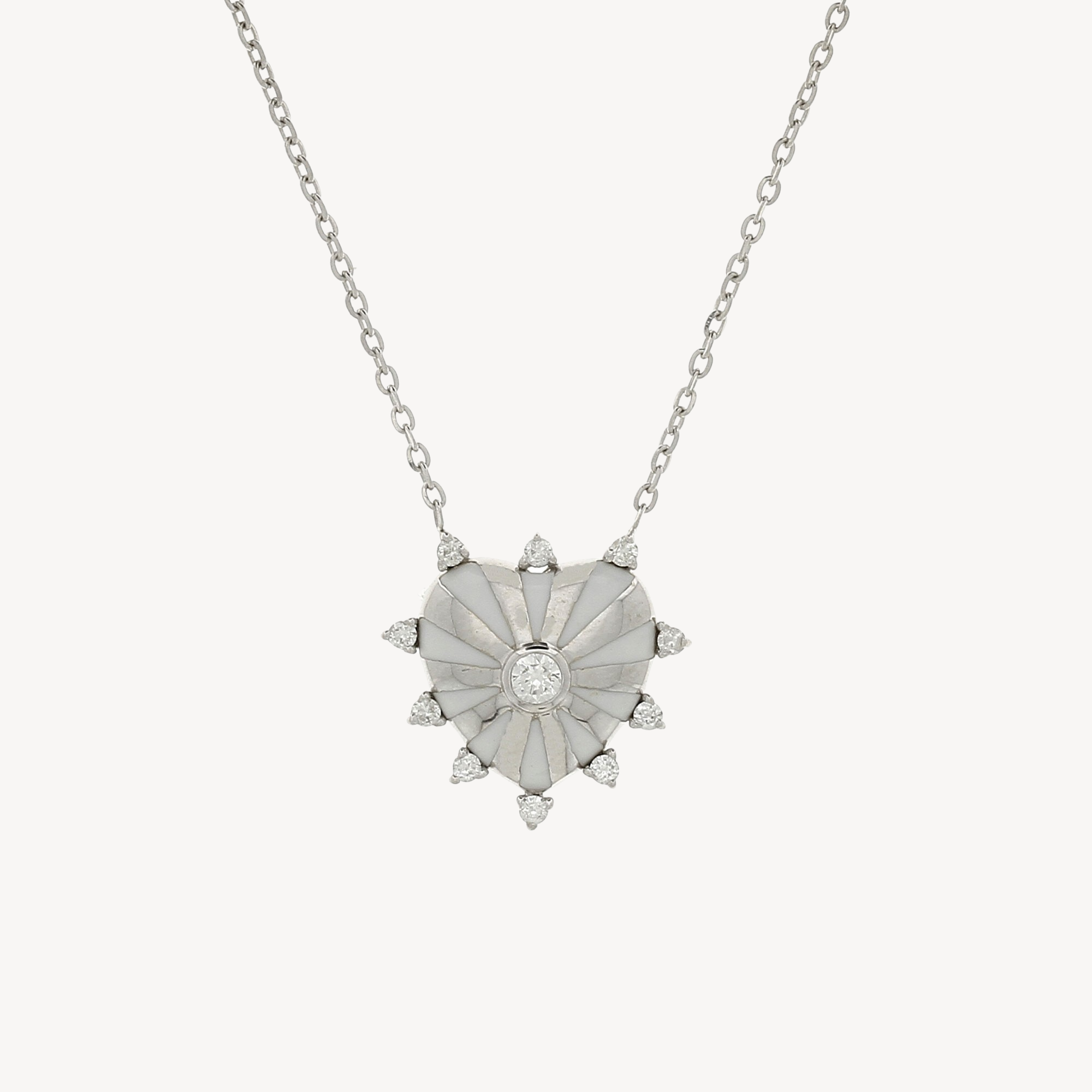 Mini Mila Heart White Gold White Enamel Necklace 