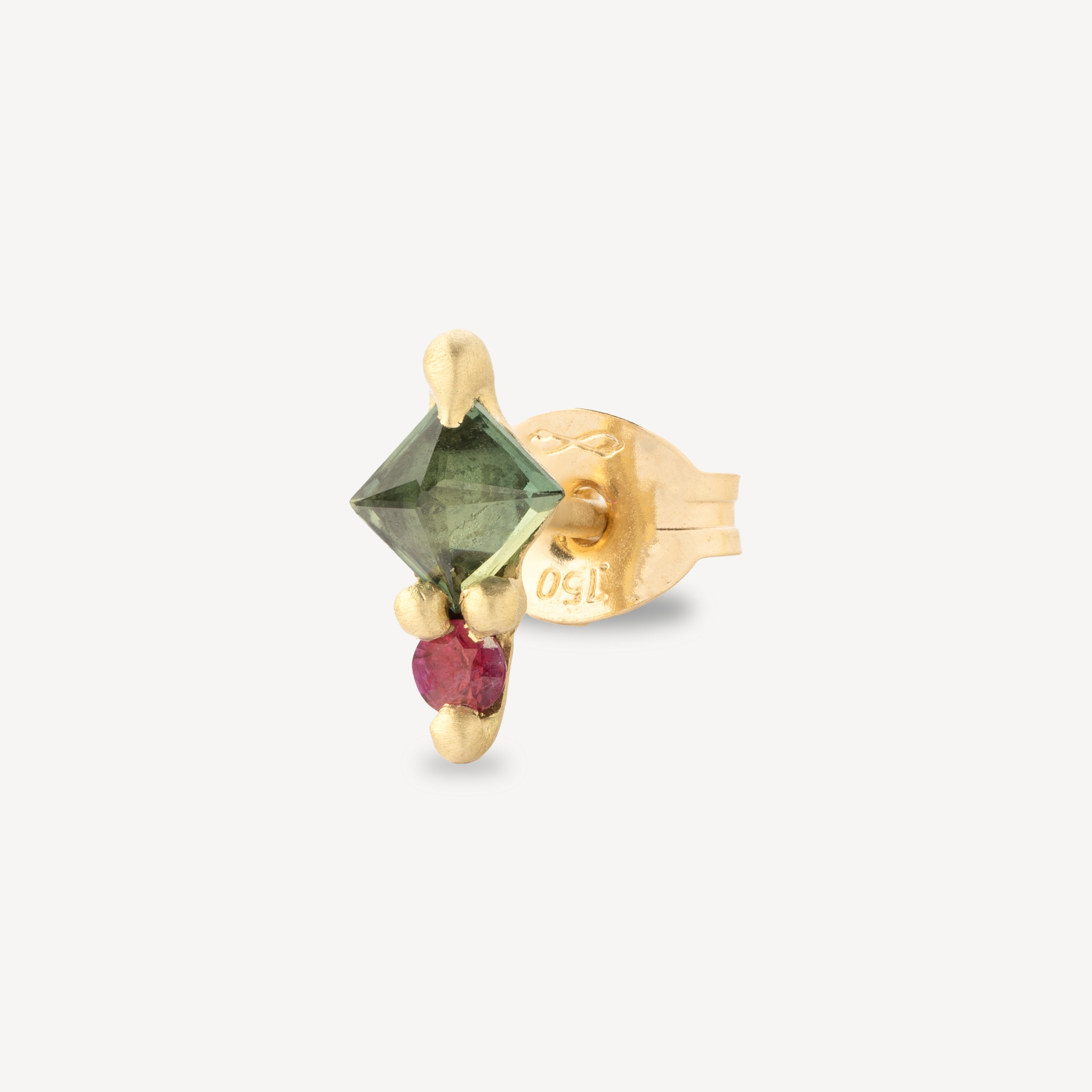 Petite Boucle d'Oreille Géométrique Verte et Rose