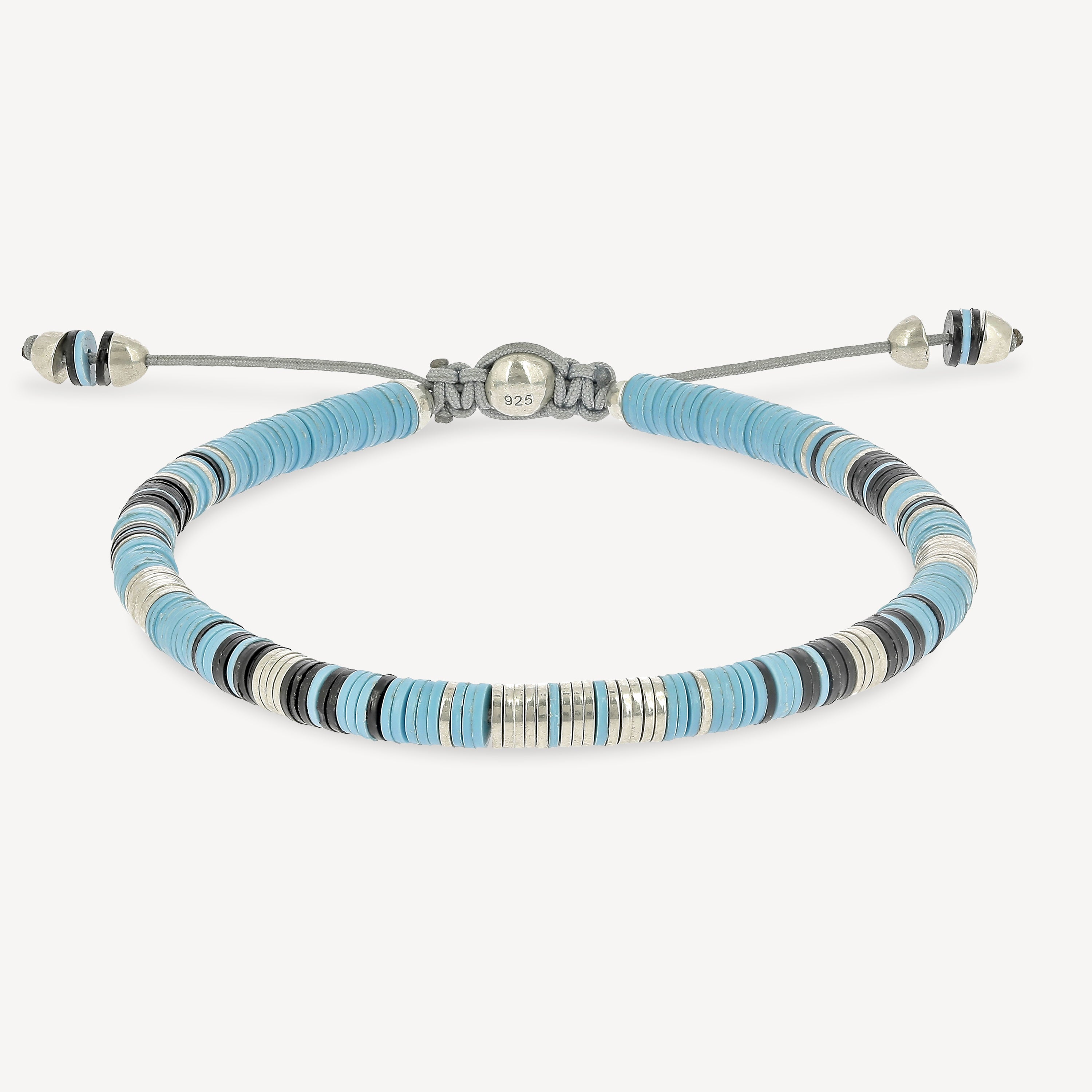Rizon Perlen mit babyblauem Muster und silbernen Scheiben