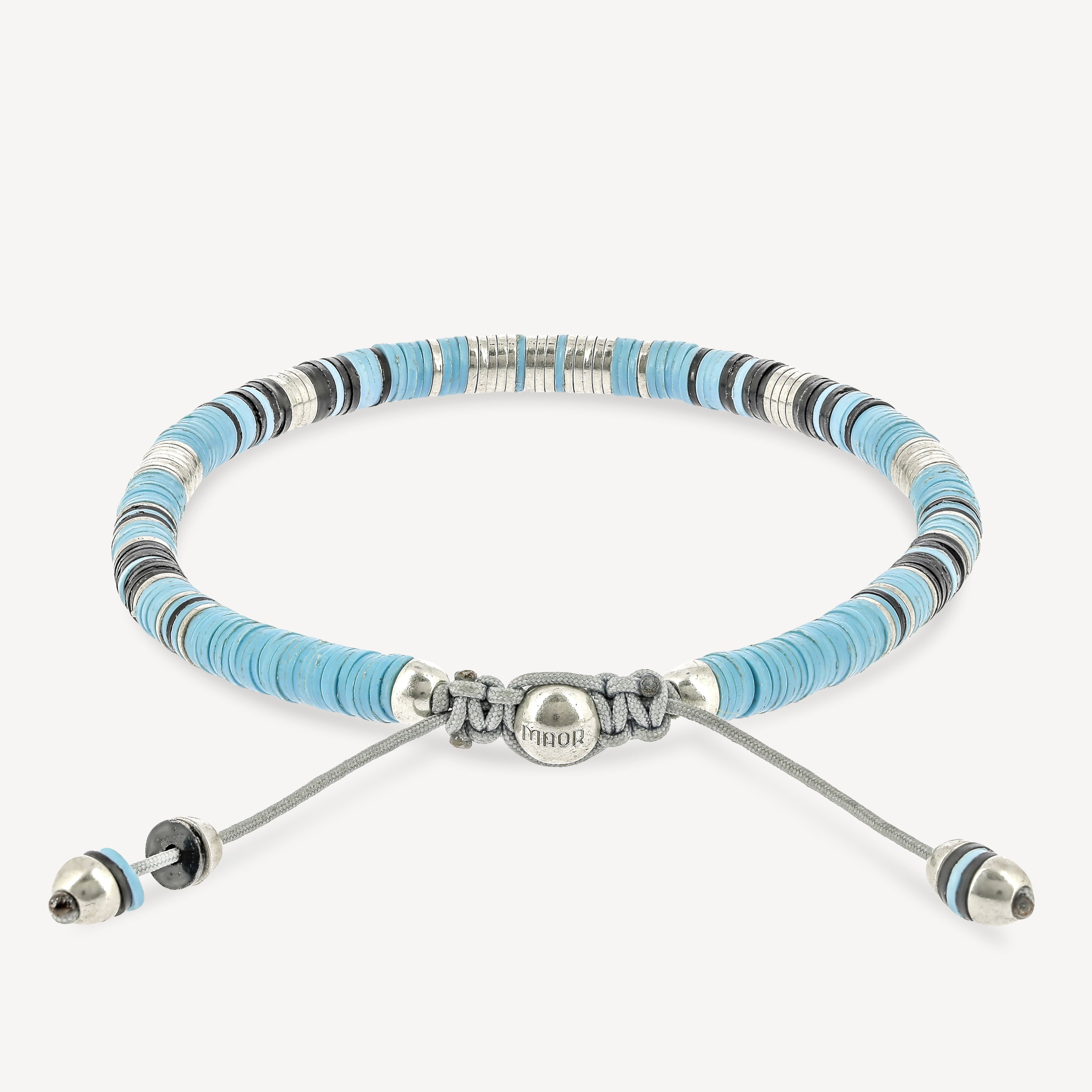 Rizon Perlen mit babyblauem Muster und silbernen Scheiben