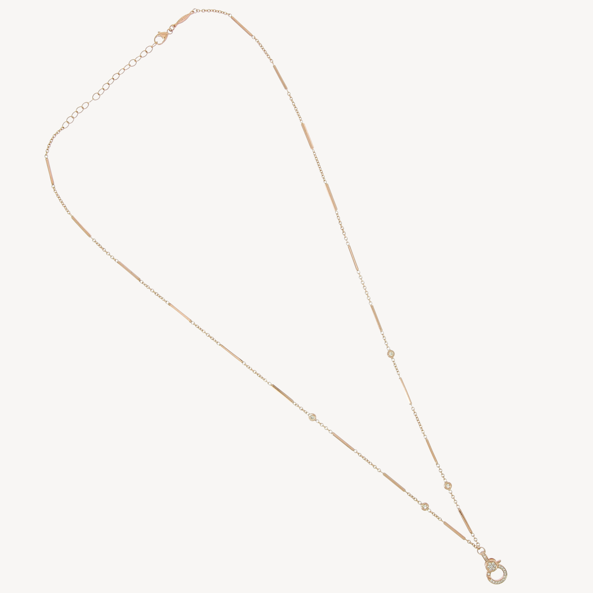 Pink Gold Necklace with Paved Diamond Charms