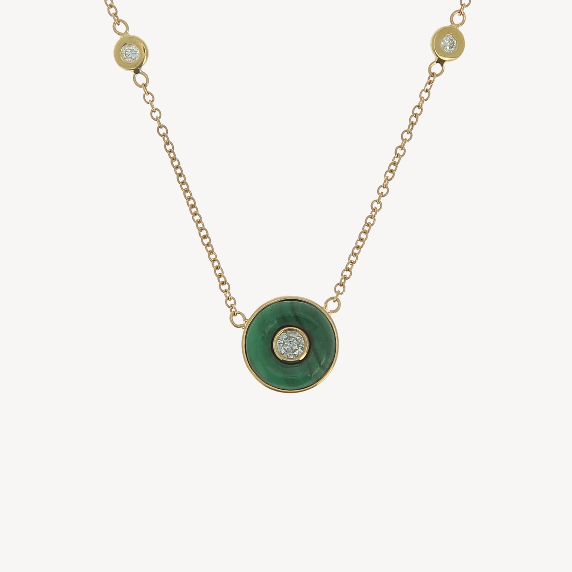 Small Round Malachite and Diamond Necklace