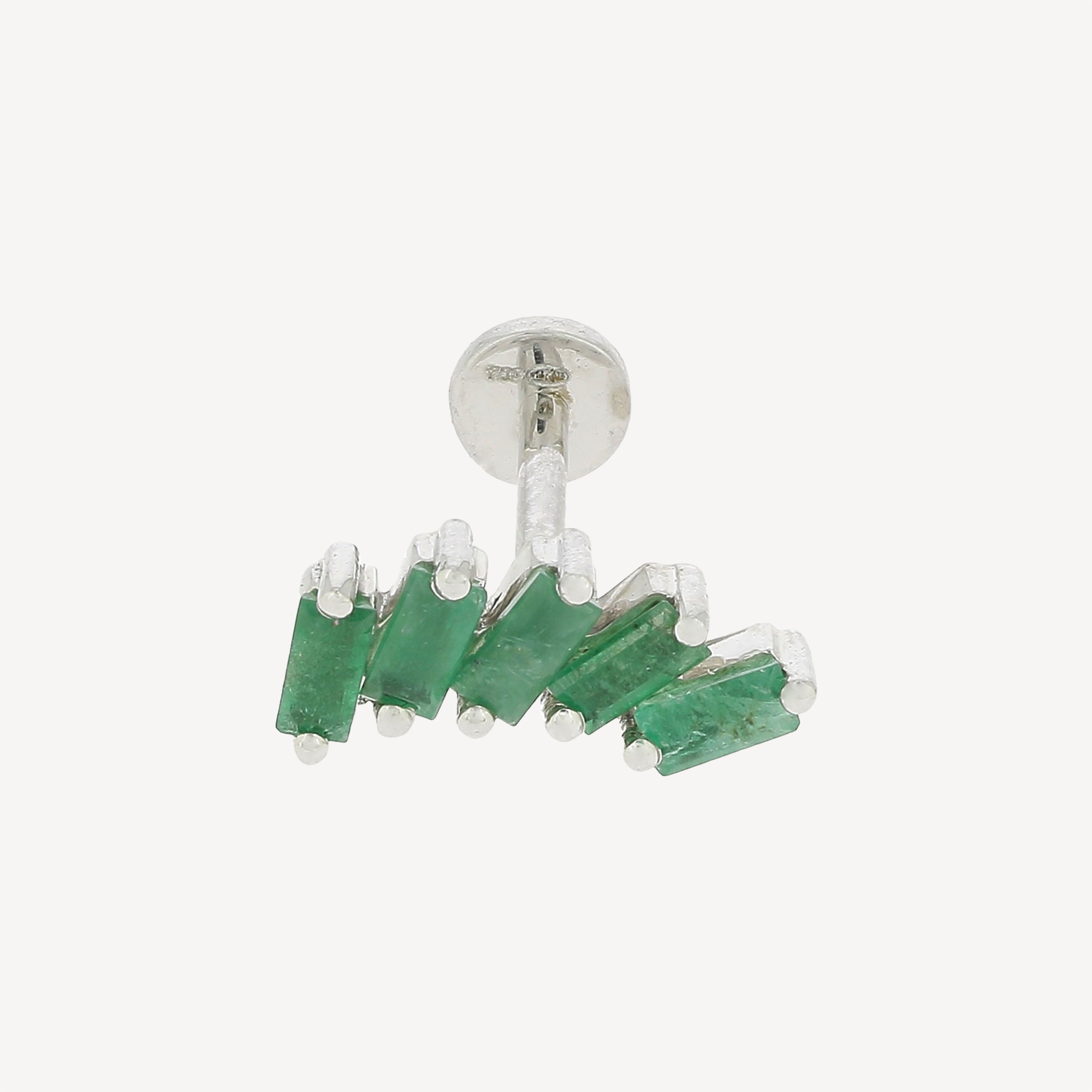 White Gold Emerald 5 Baguette Stud