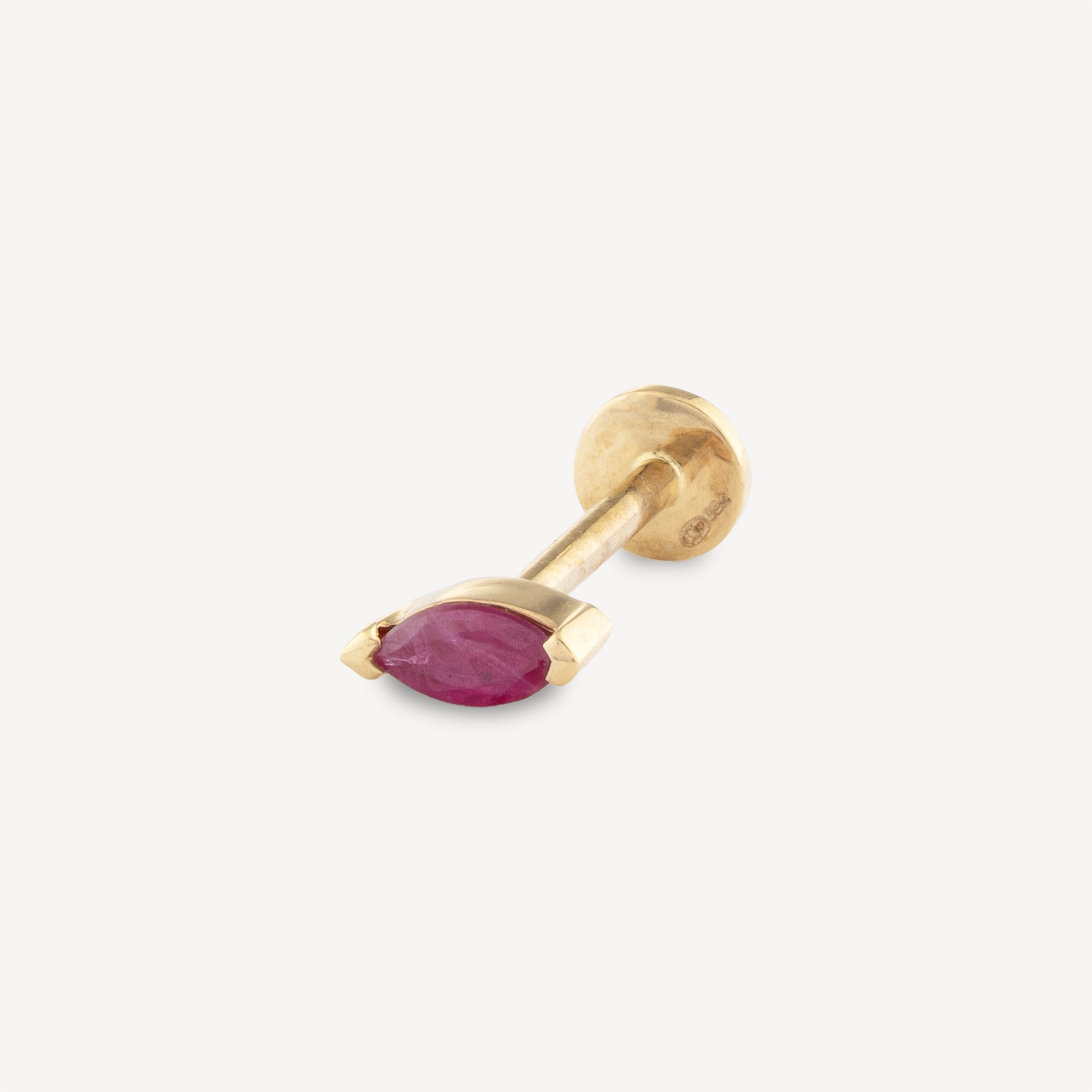 Stud 8mm Yellow Gold Ruby Marquise 4.5x2mm