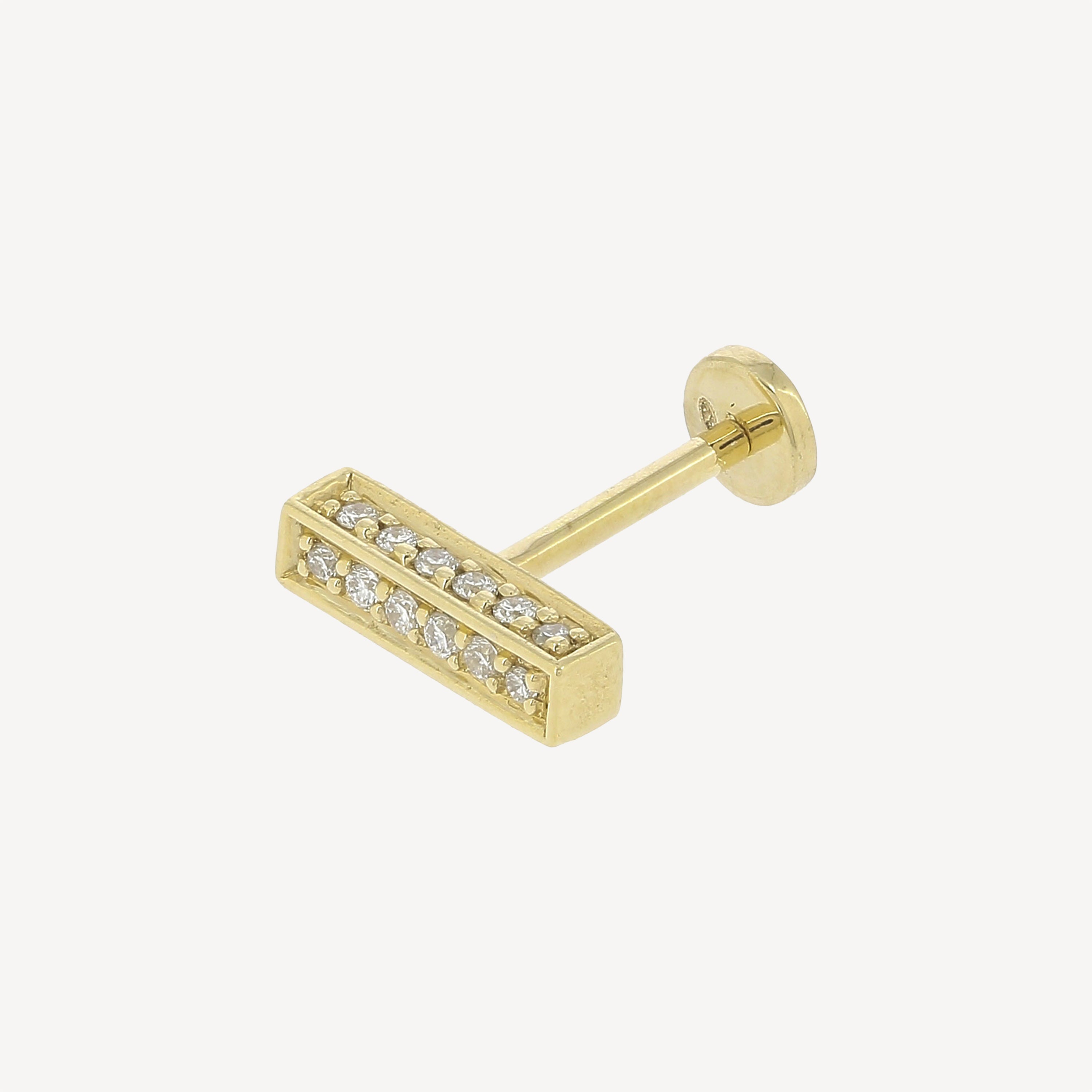 Yellow Gold Triple Face Pavé Bar Stud