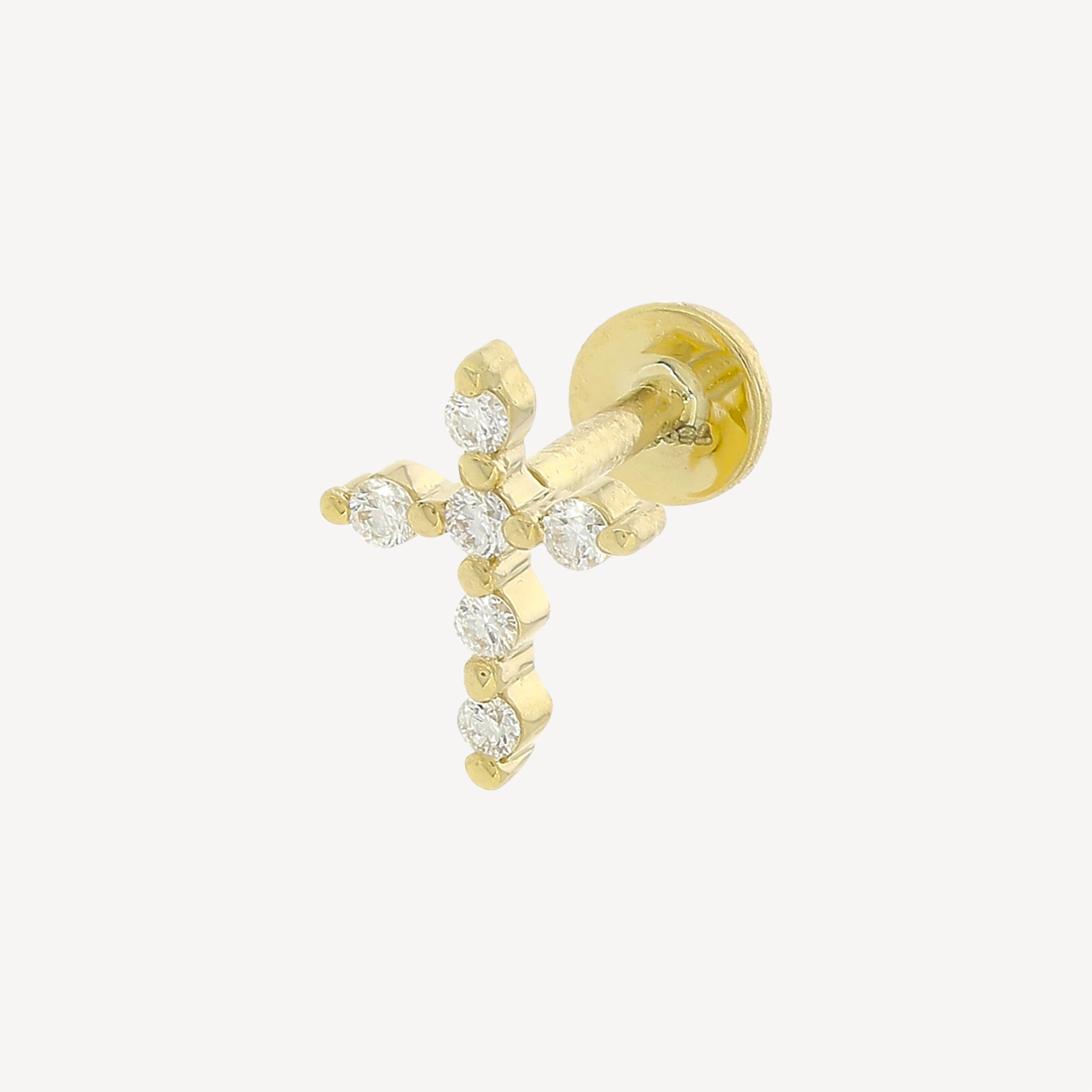 Stud Croix 6 Diamants Or Jaune