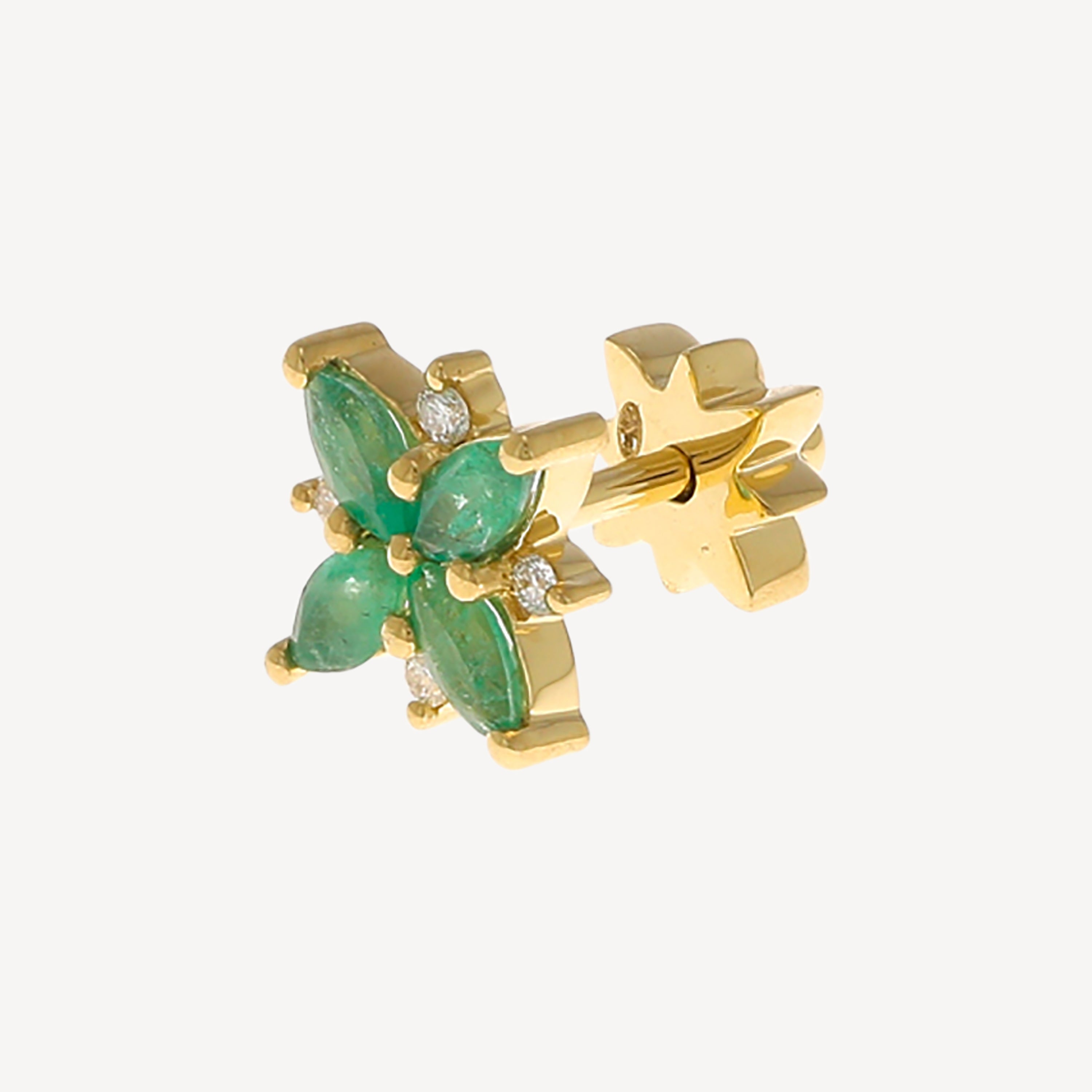Emerald Flower Stud 4 Marquises Yellow Gold