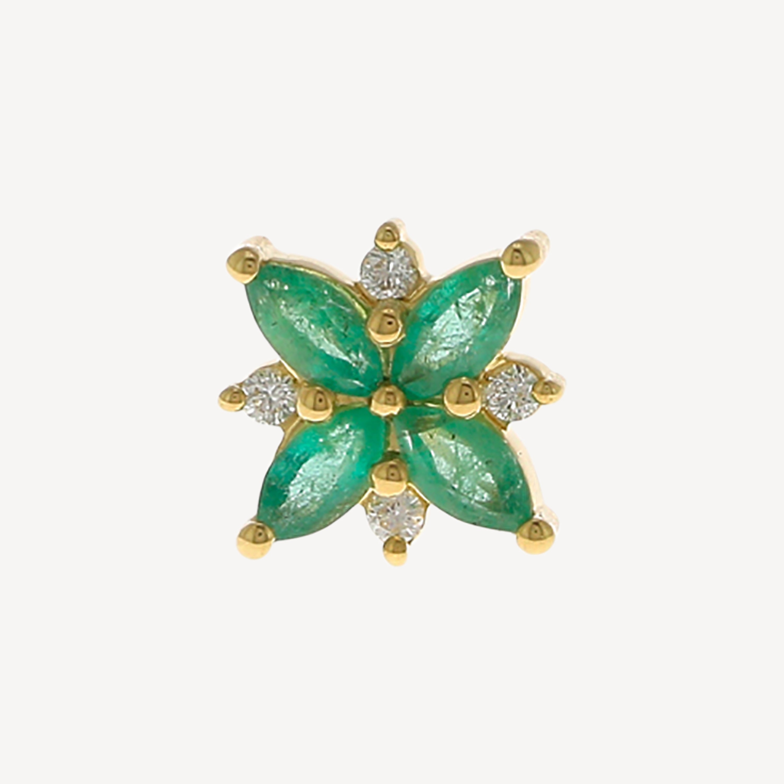 Emerald Flower Stud 4 Marquises Yellow Gold