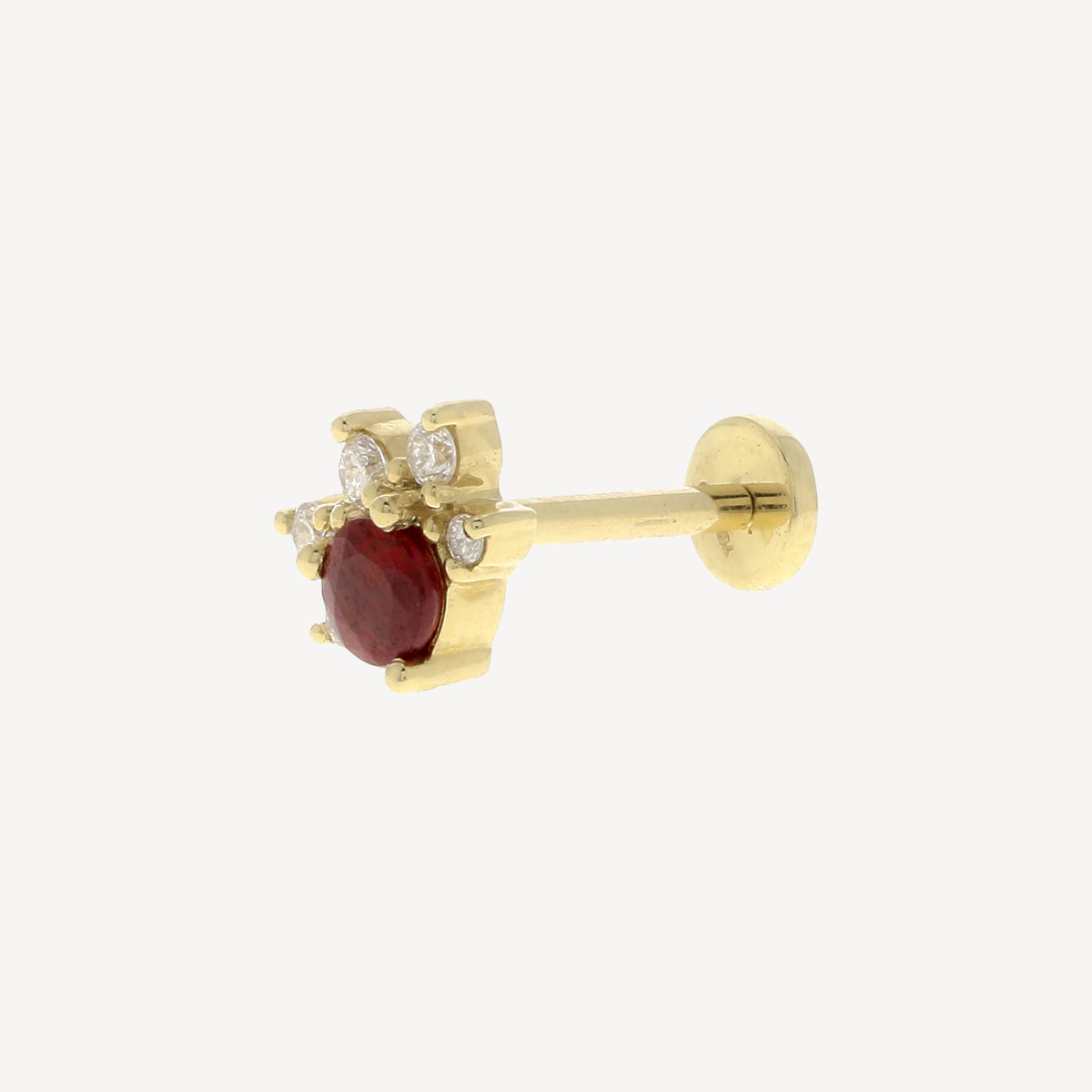 Stud Oeil Centre Rubis et Diamants Or Jaune