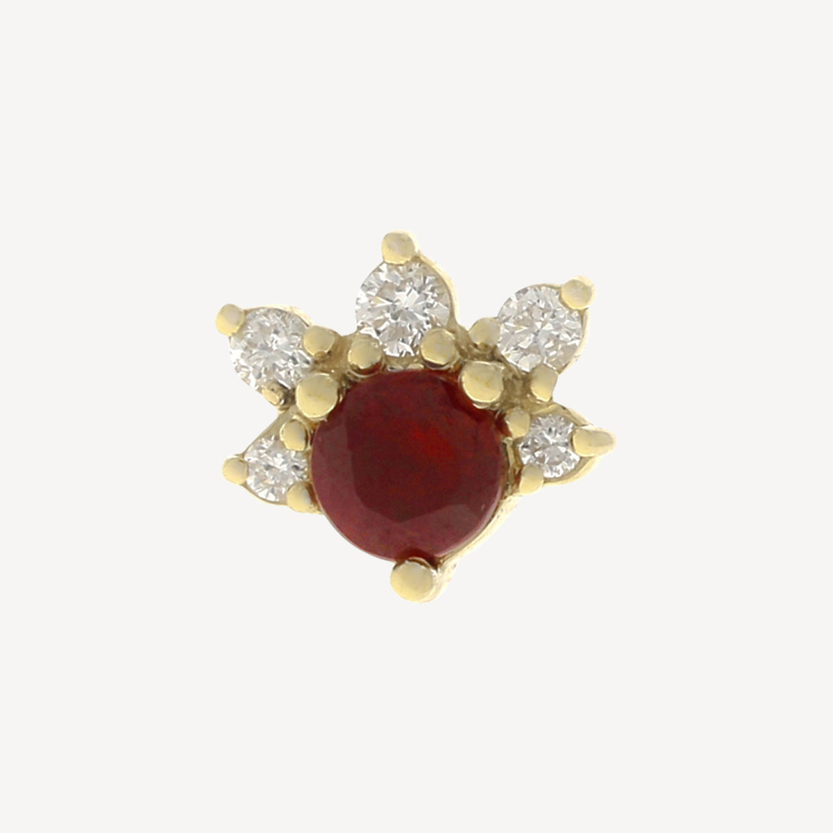 Stud Oeil Centre Rubis et Diamants Or Jaune
