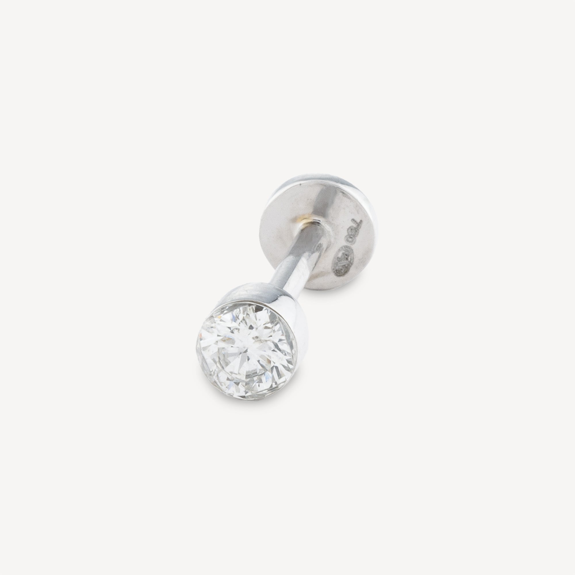 Stud Piercing 8mm Or Blanc Diamant 3mm Serti Invisible