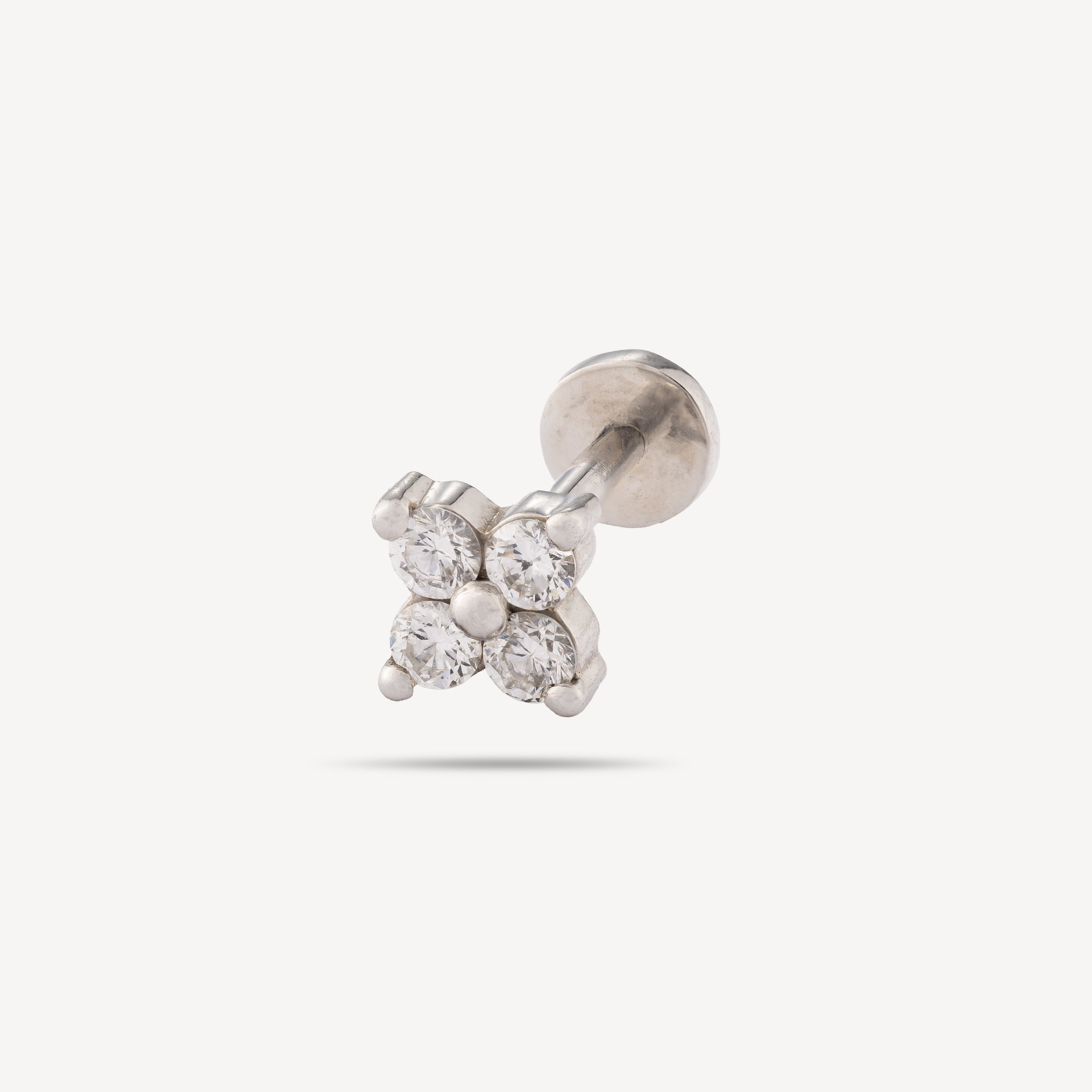 Stud Piercing Or Blanc Etoile 4 Diamants