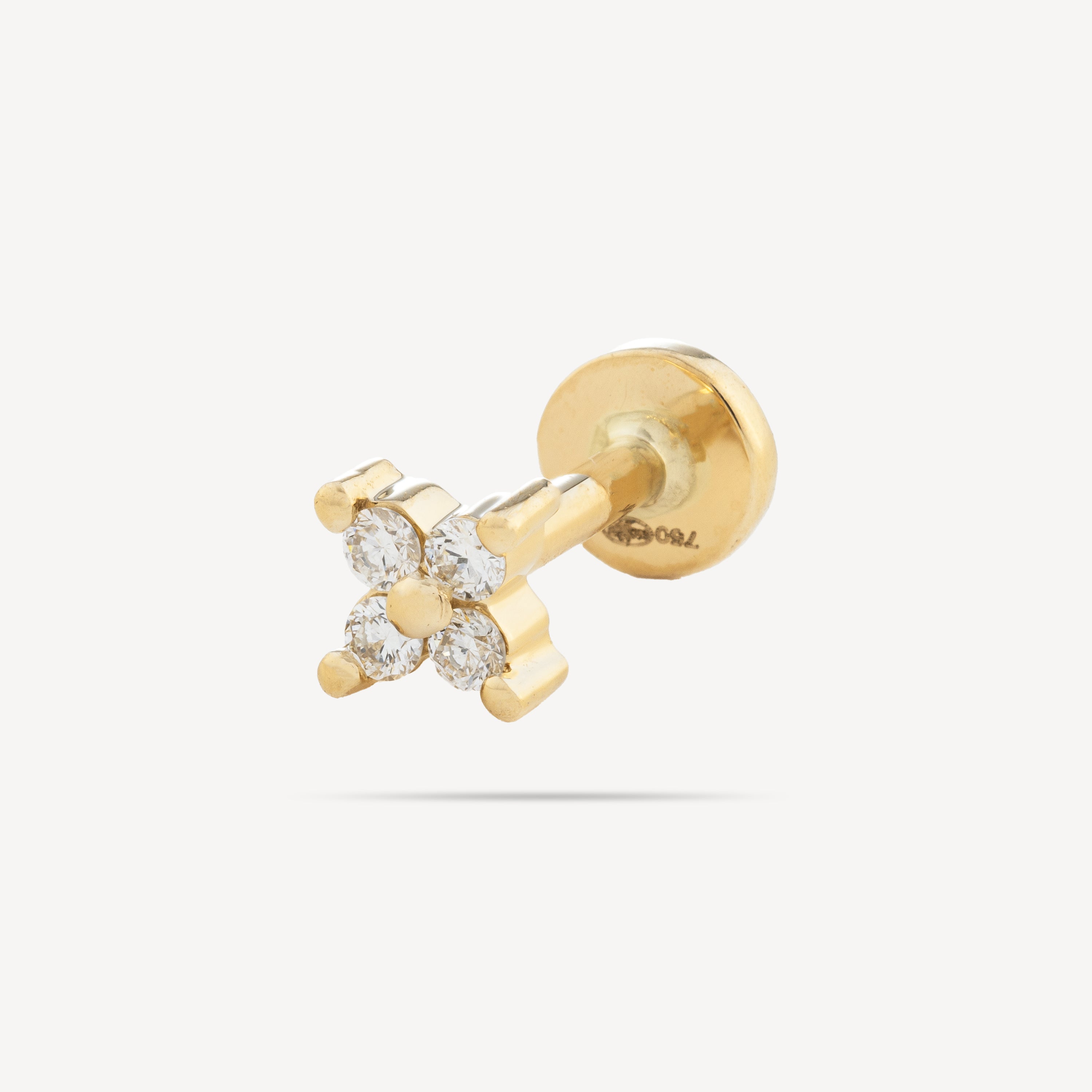 Stud Piercing Or Jaune Etoile 4 Diamants