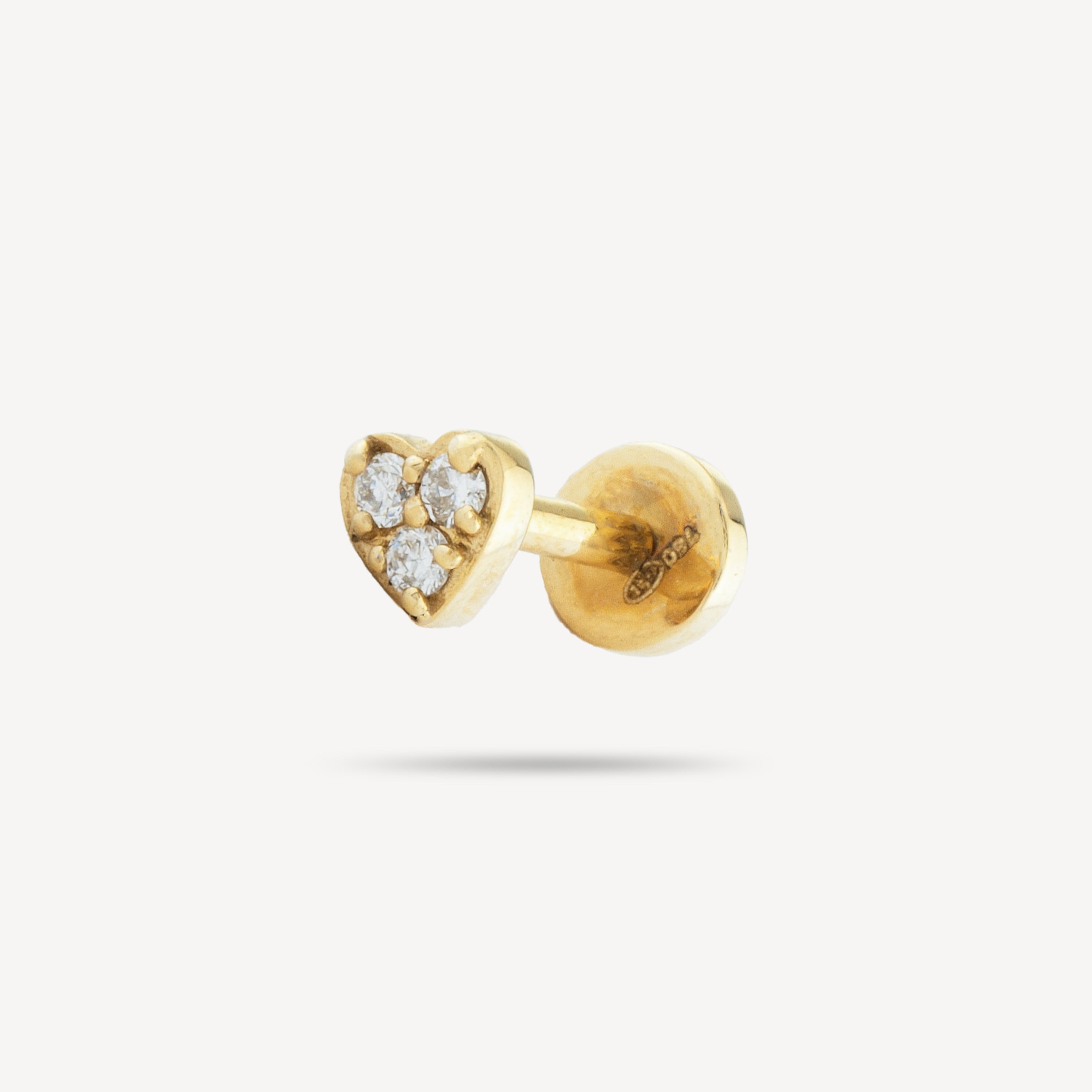 Yellow Gold Mini Pavé Heart Piercing Stud