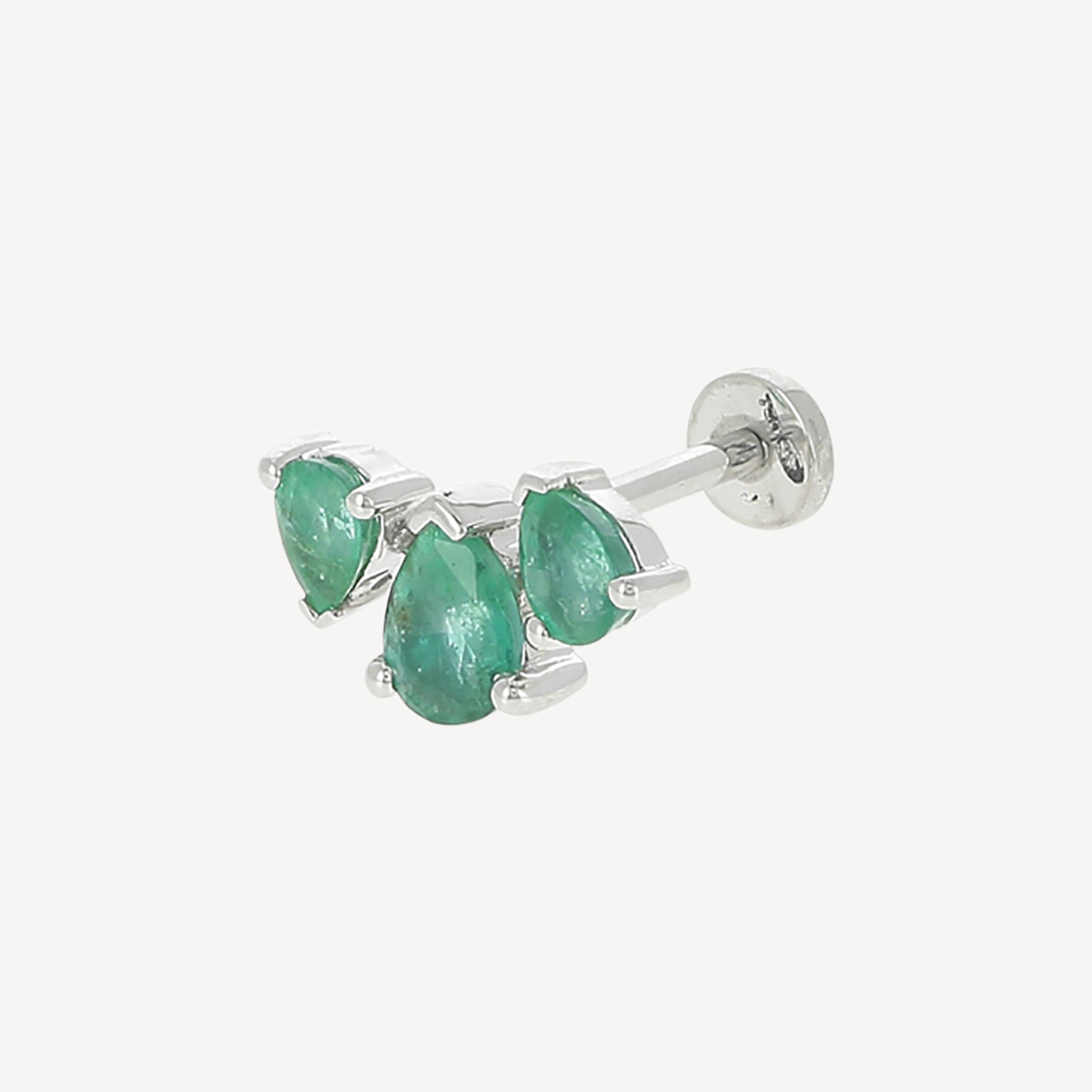 Stud Three Spaced Pears Emeralds White Gold