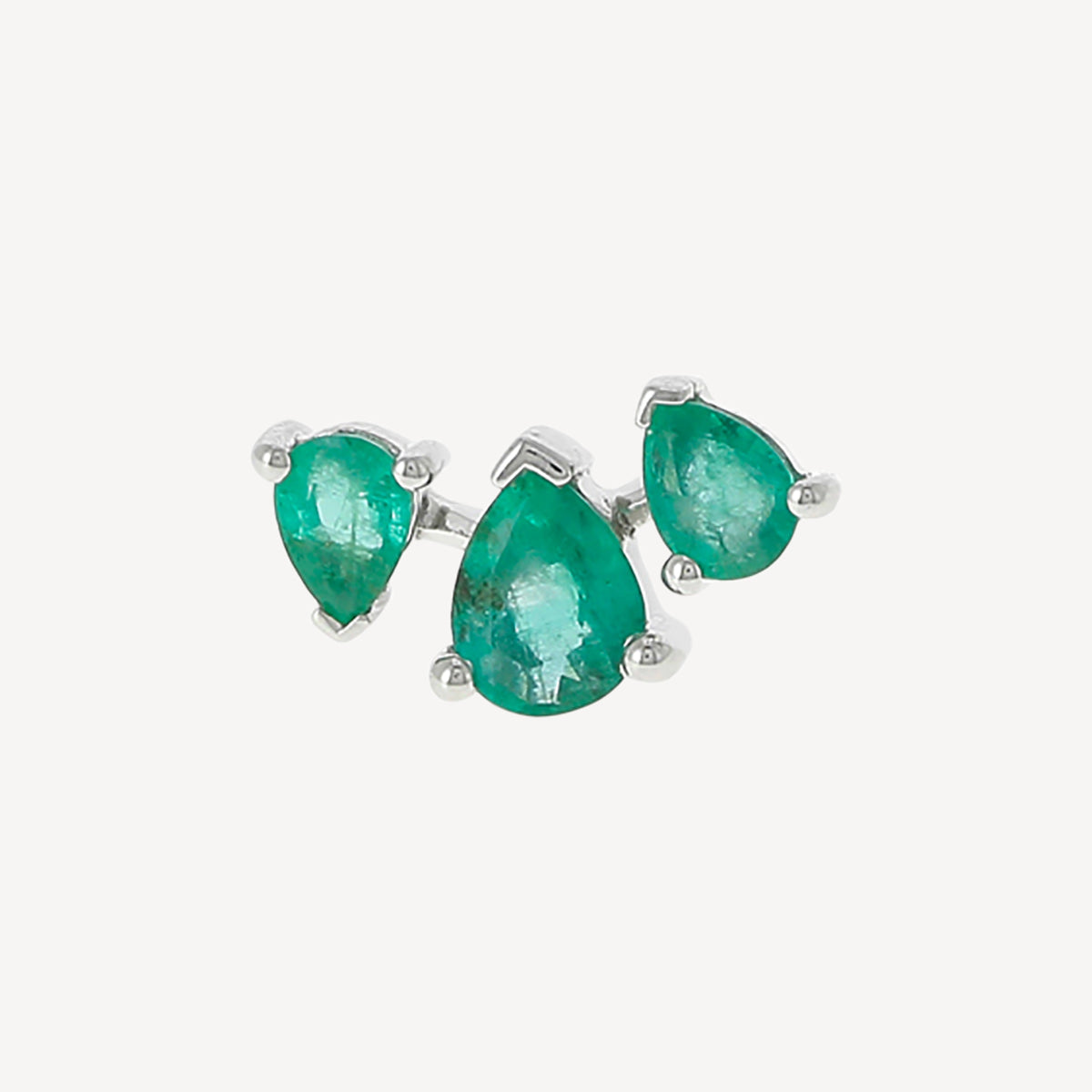 Stud Three Spaced Pears Emeralds White Gold