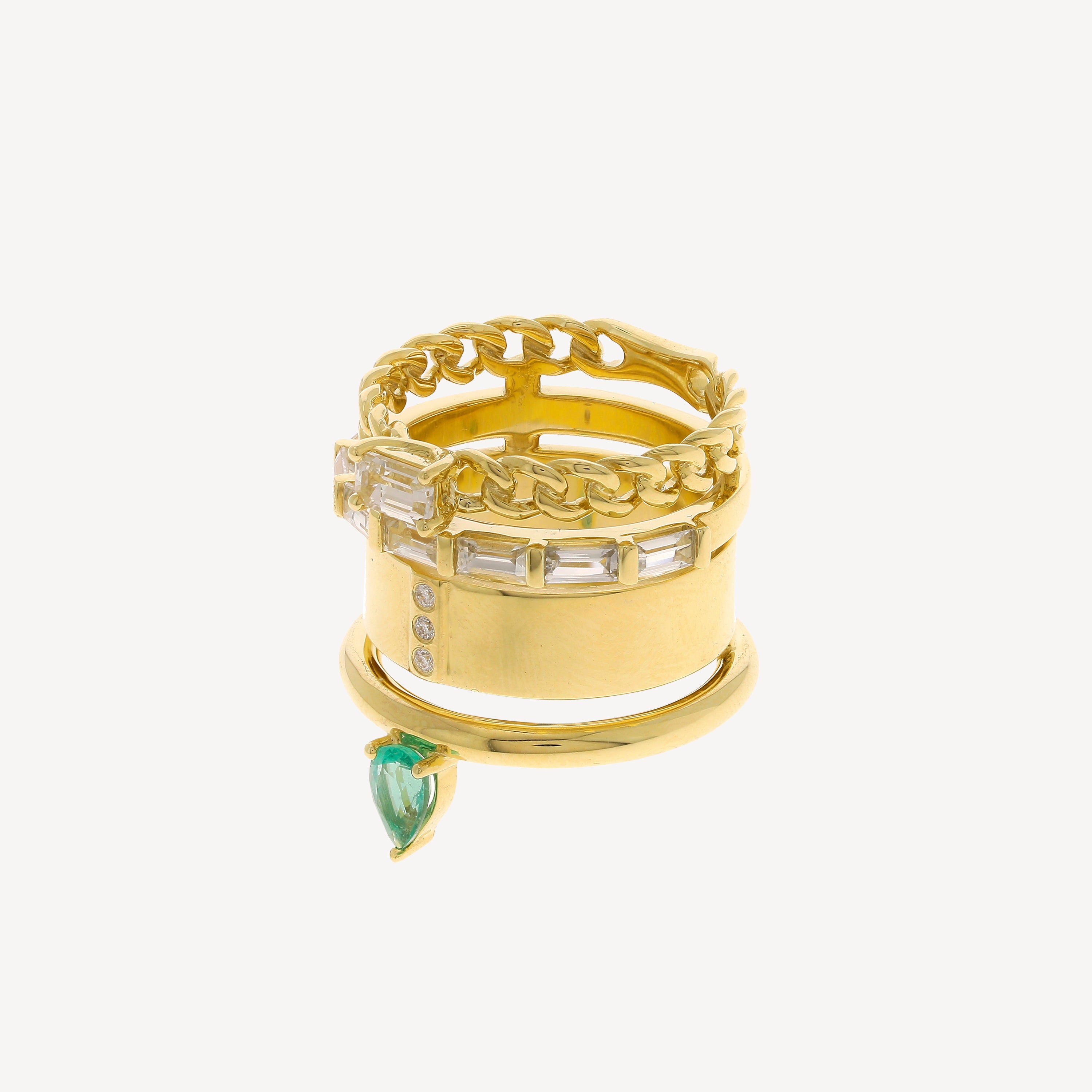 Der Typ-Stack-Ring aus Smaragd und weißem Saphir