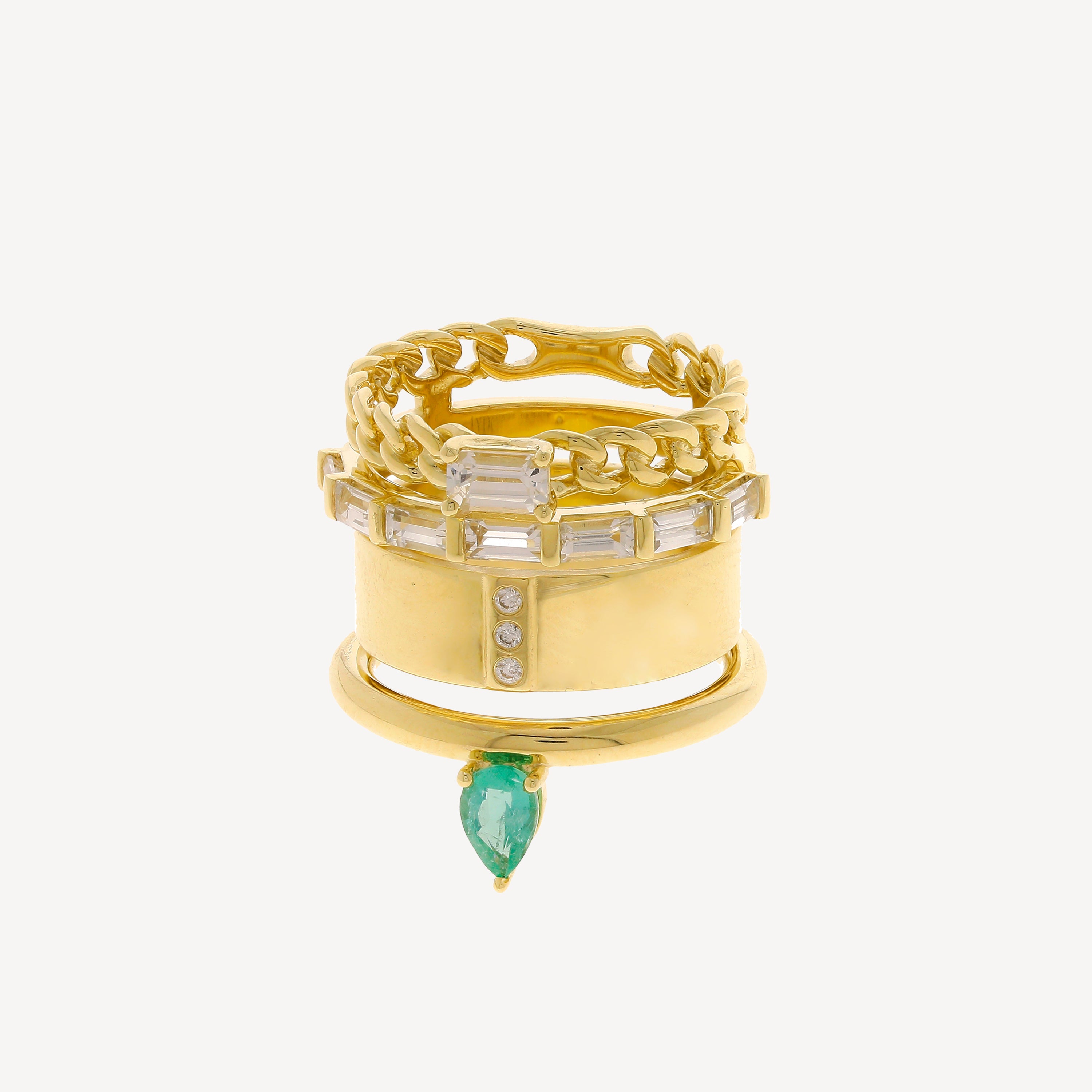 Der Typ-Stack-Ring aus Smaragd und weißem Saphir
