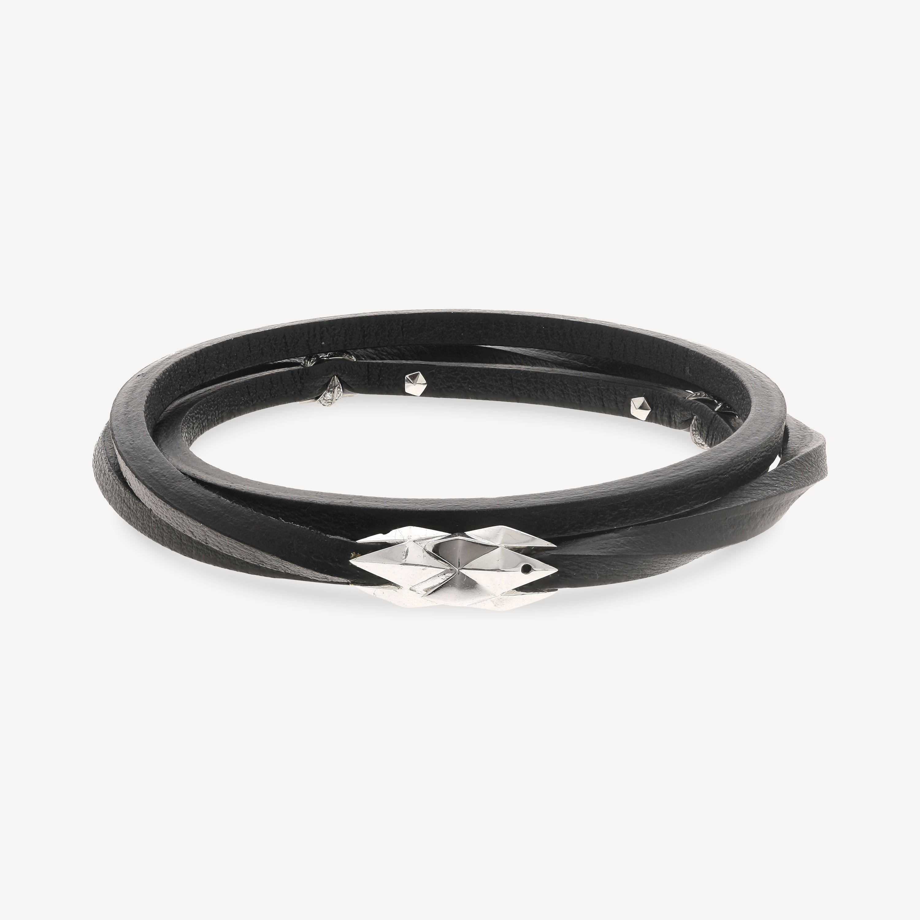 Bracelet Or Blanc 2 Stars Cuir Noir