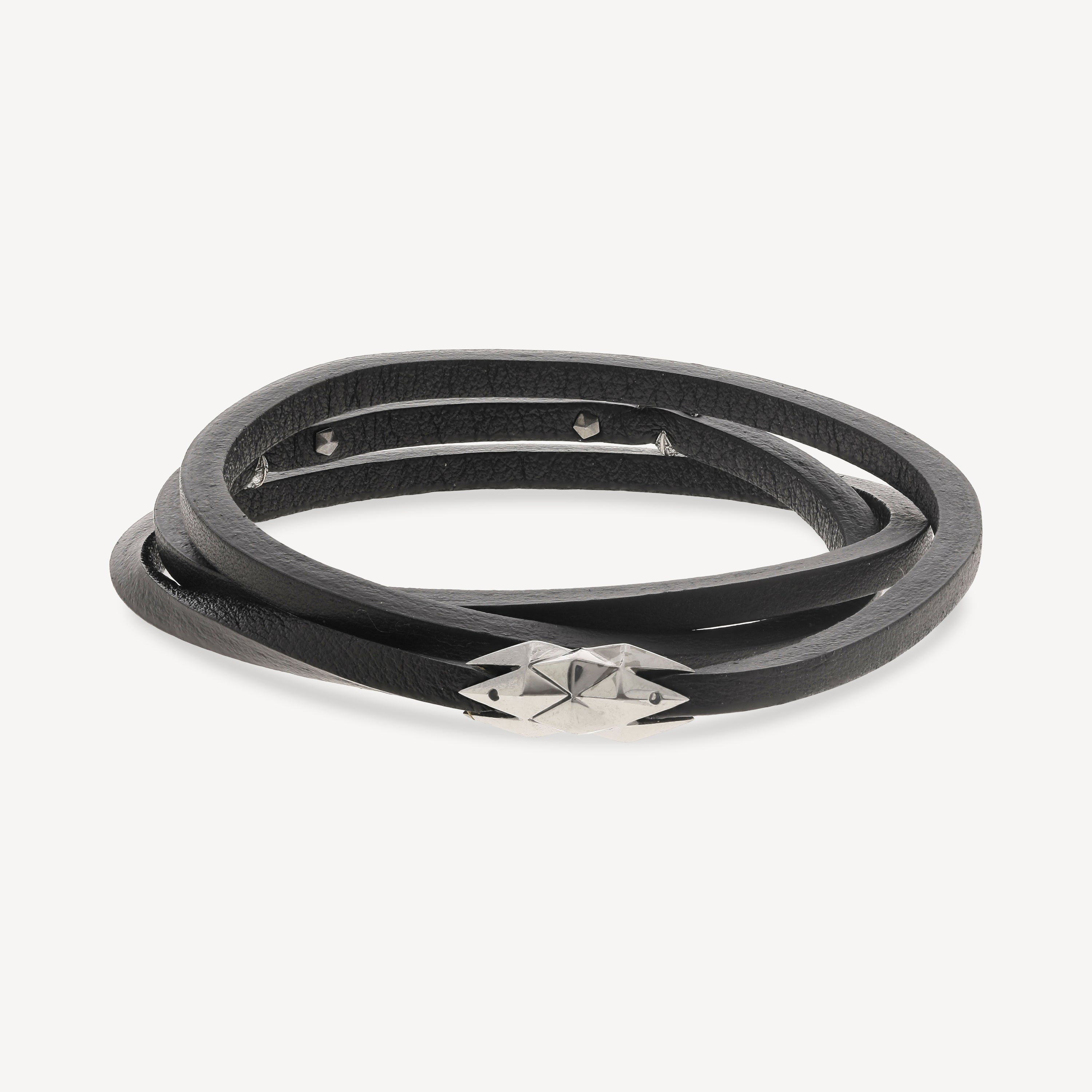 Black Gold Bracelet 2 Stars Black Leather