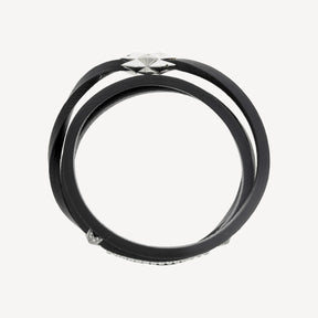 Bracelet Or Noir 2 Stars Cuir Noir