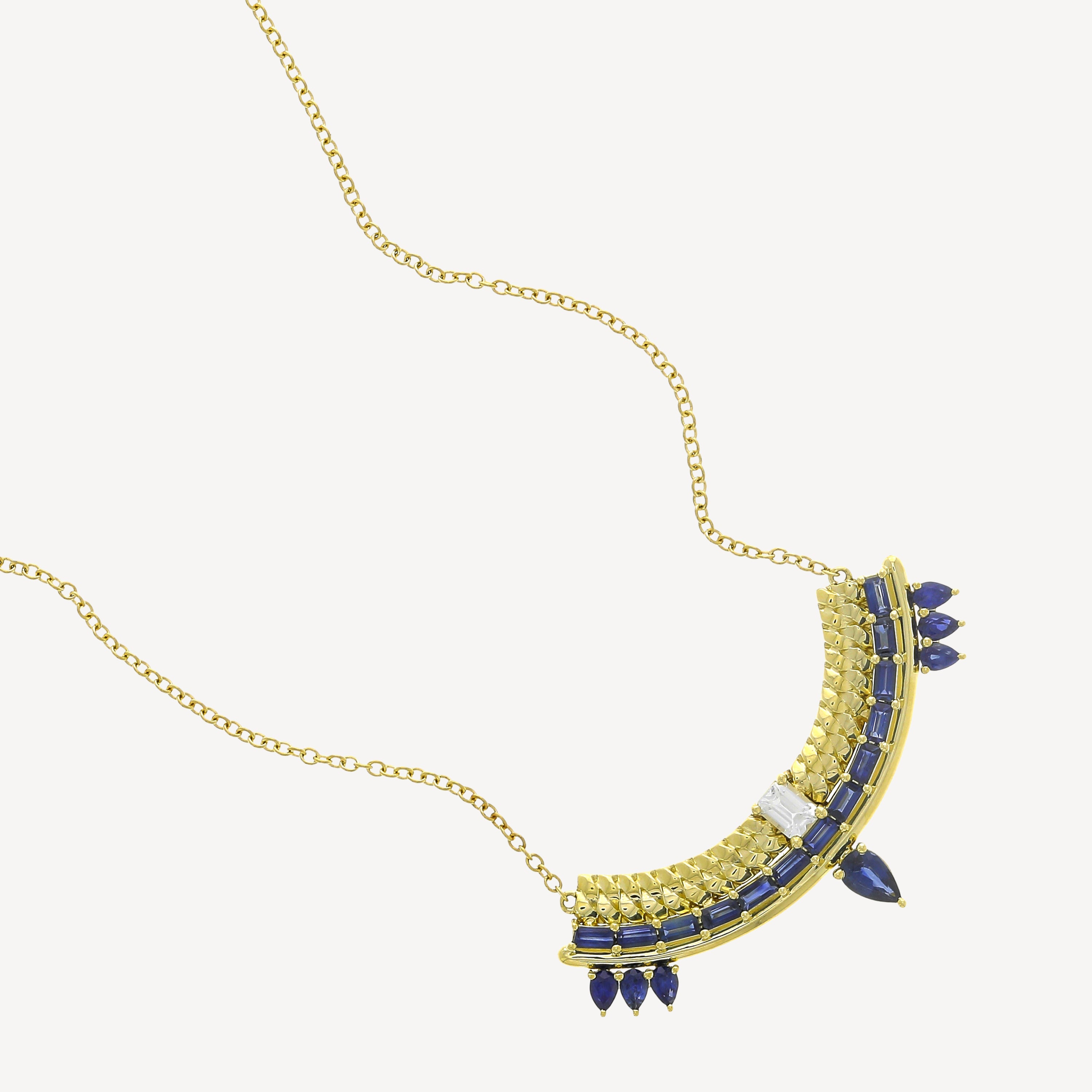 Stapel-Halskette mit blauem Saphir